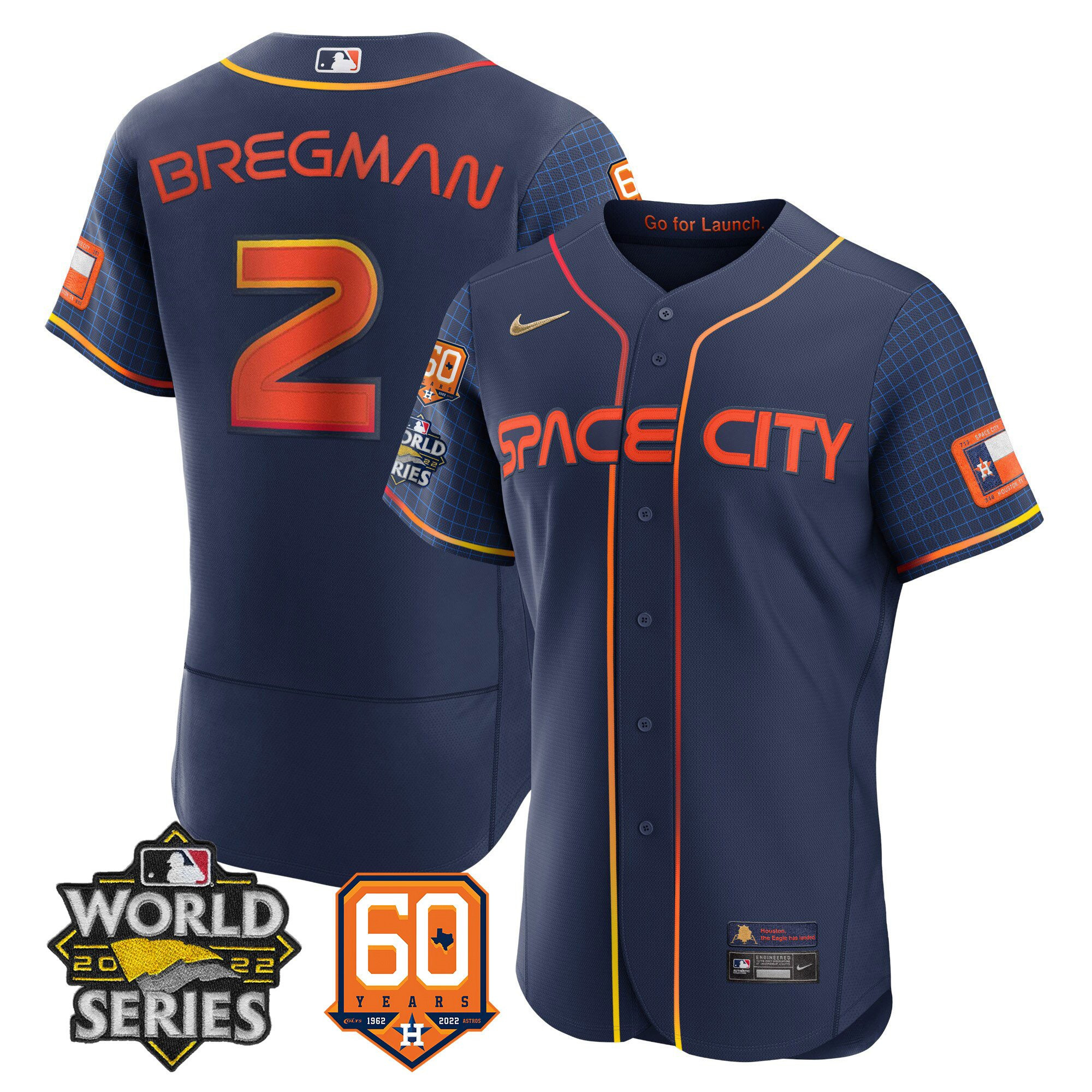Alex Bregman Men's Houston Astros World Series & 60th Patch Flex Space City Jersey - All Stitched