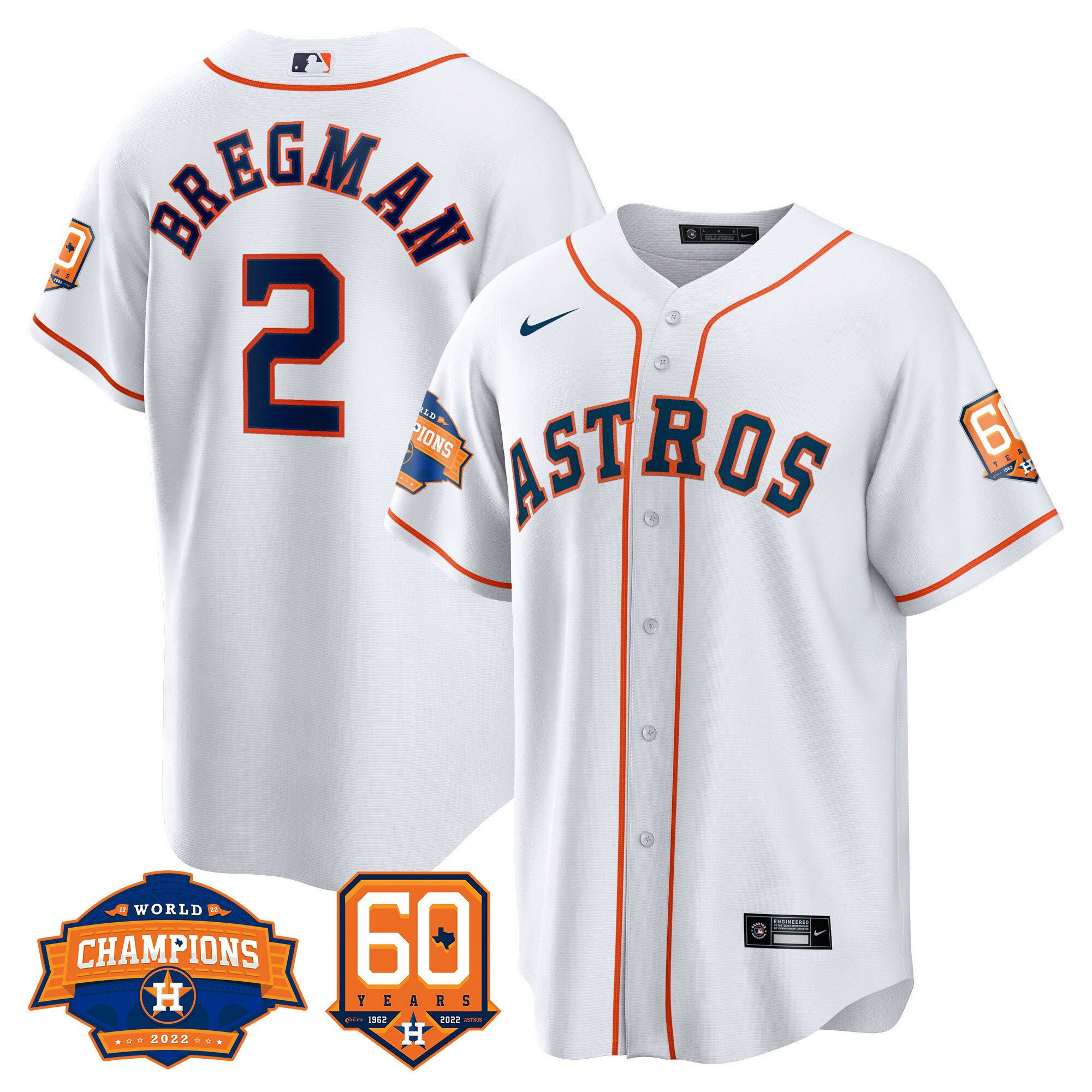 Alex Bregman Men's Houston Astros World Series Champions & 60th Anniversary Patch Cool Home Jersey