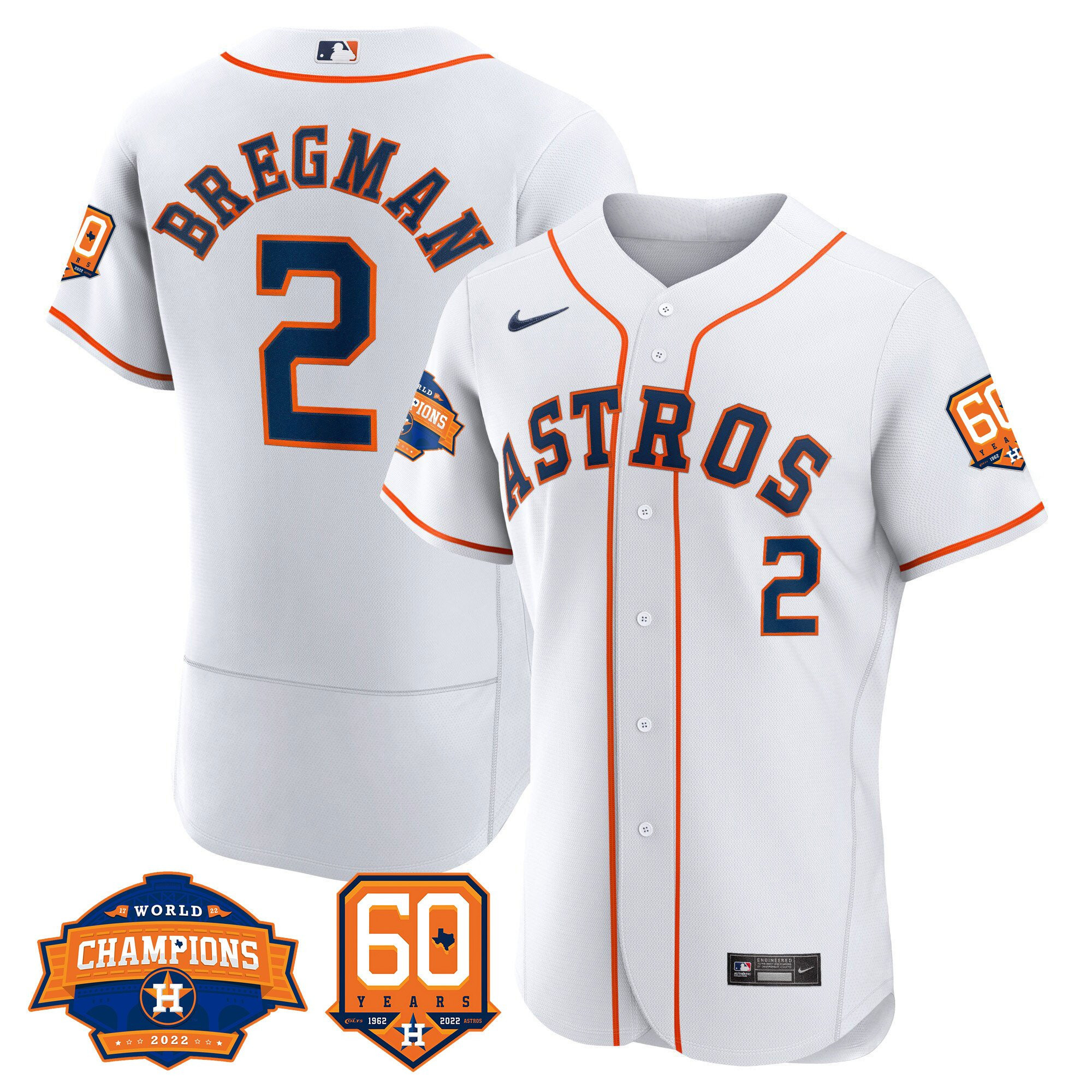Alex Bregman Men's Houston Astros World Series Champions & 60th Anniversary Patch Flex Home Jersey