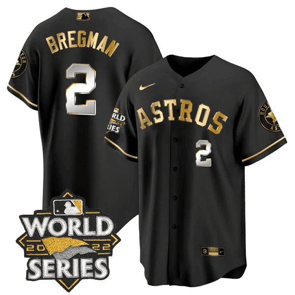 Alex Bregman Men's Houston Astros World Series Gold Trim Cool Black Limited Jersey - All Stitched