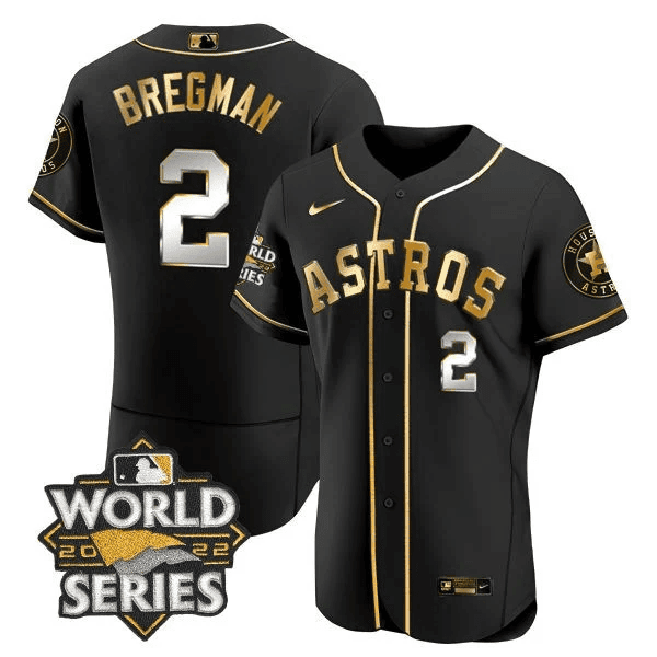 Alex Bregman Men's Houston Astros World Series Gold Trim Flex Black Limited Jersey - All Stitched
