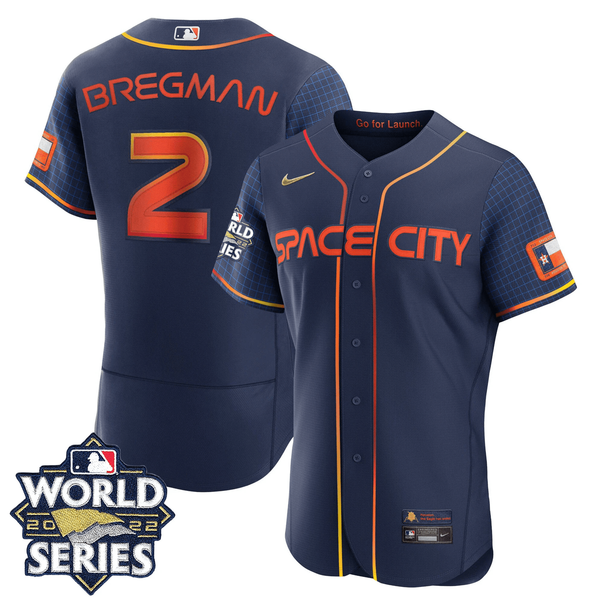 Alex Bregman Men's Houston Astros World Series Space City Player Flex Base Jersey - All Stitched