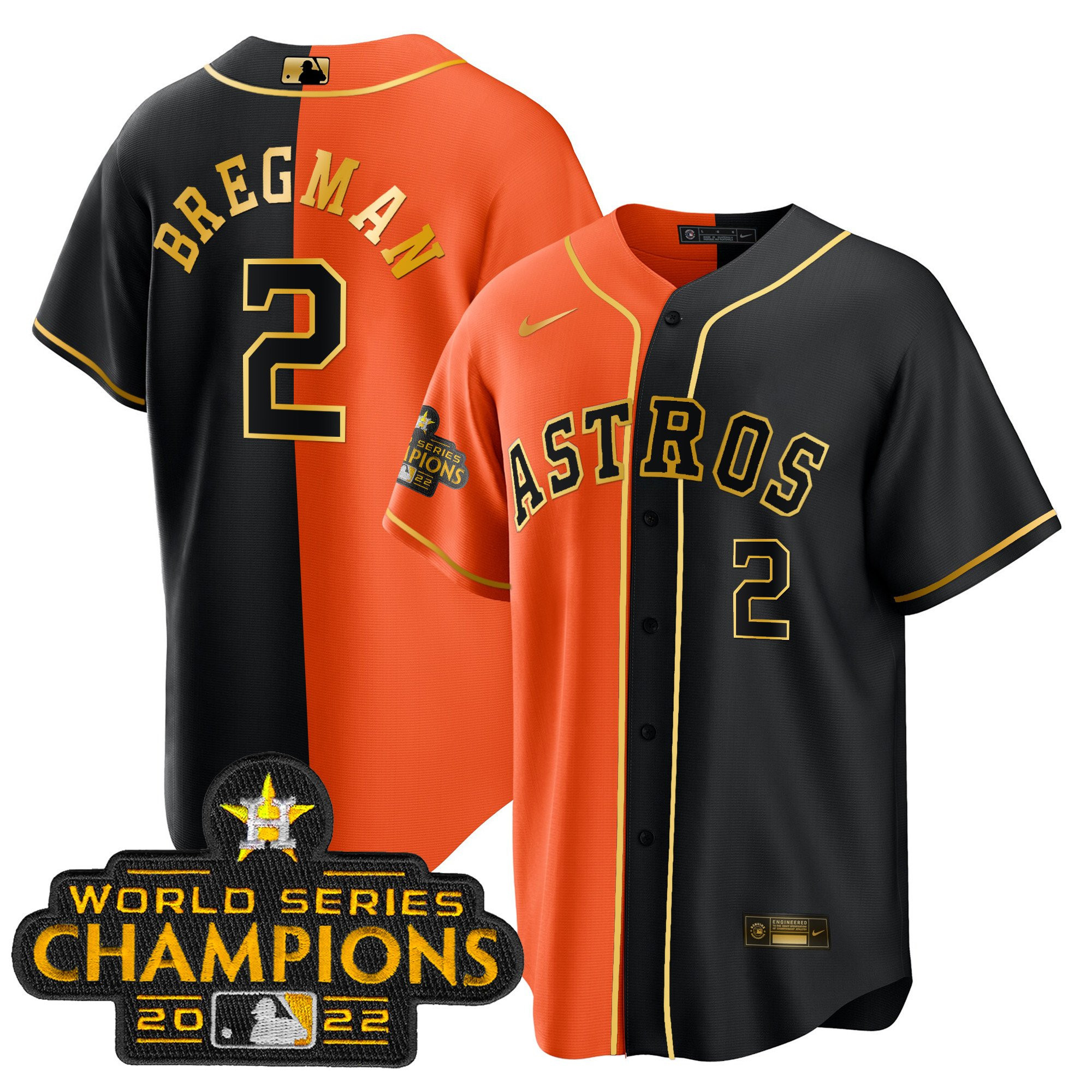 Alex Bregman Men's Houston Astros Champions Gold Split Cool B&O Jersey - All Stitched