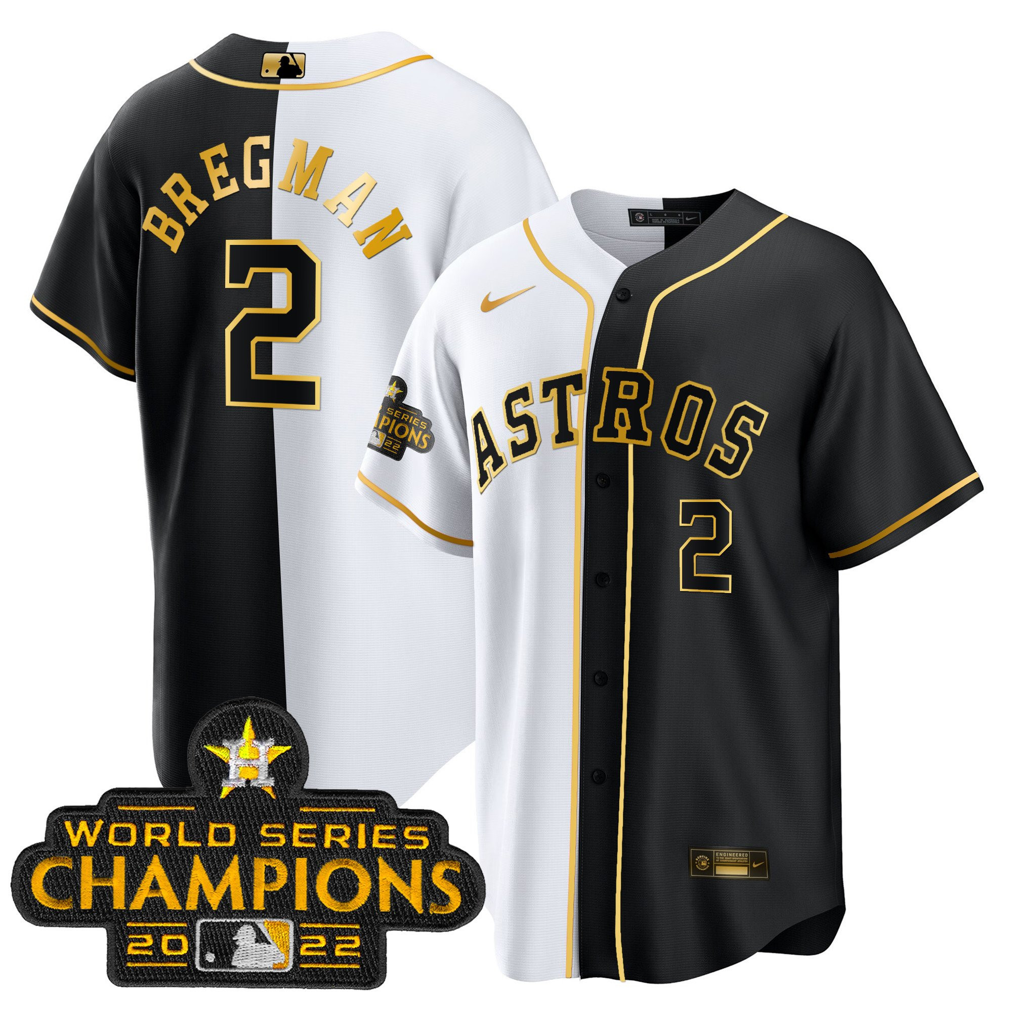 Alex Bregman Men's Houston Astros Champions Gold Split Cool B&W Jersey - All Stitched