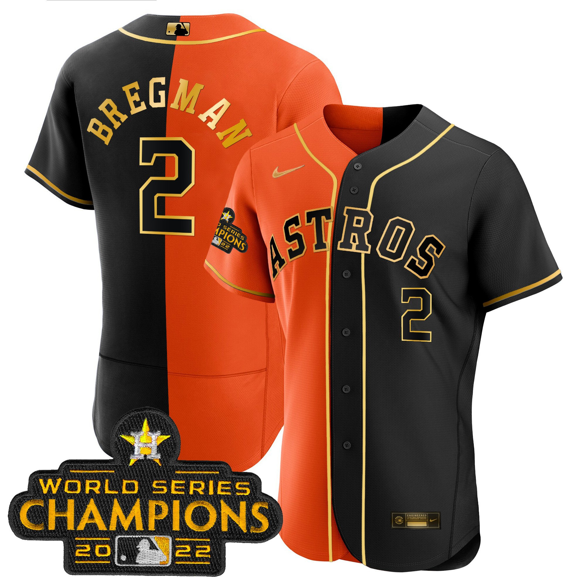 Alex Bregman Men's Houston Astros Champions Gold Split Flex B&O Jersey - All Stitched