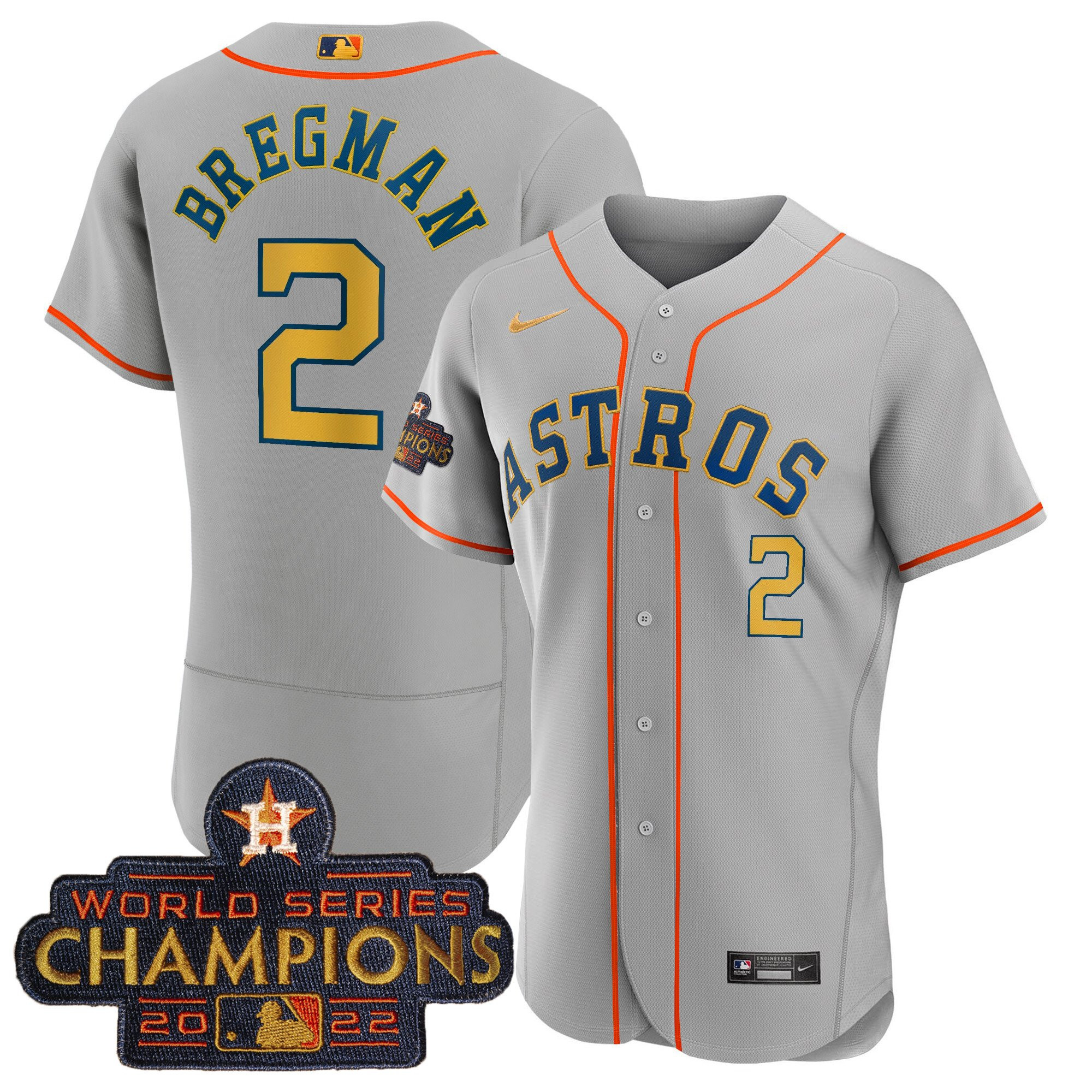 Alex Bregman Men's Houston Astros Champions Gray Gold Flex Gray Jersey - All Stitched
