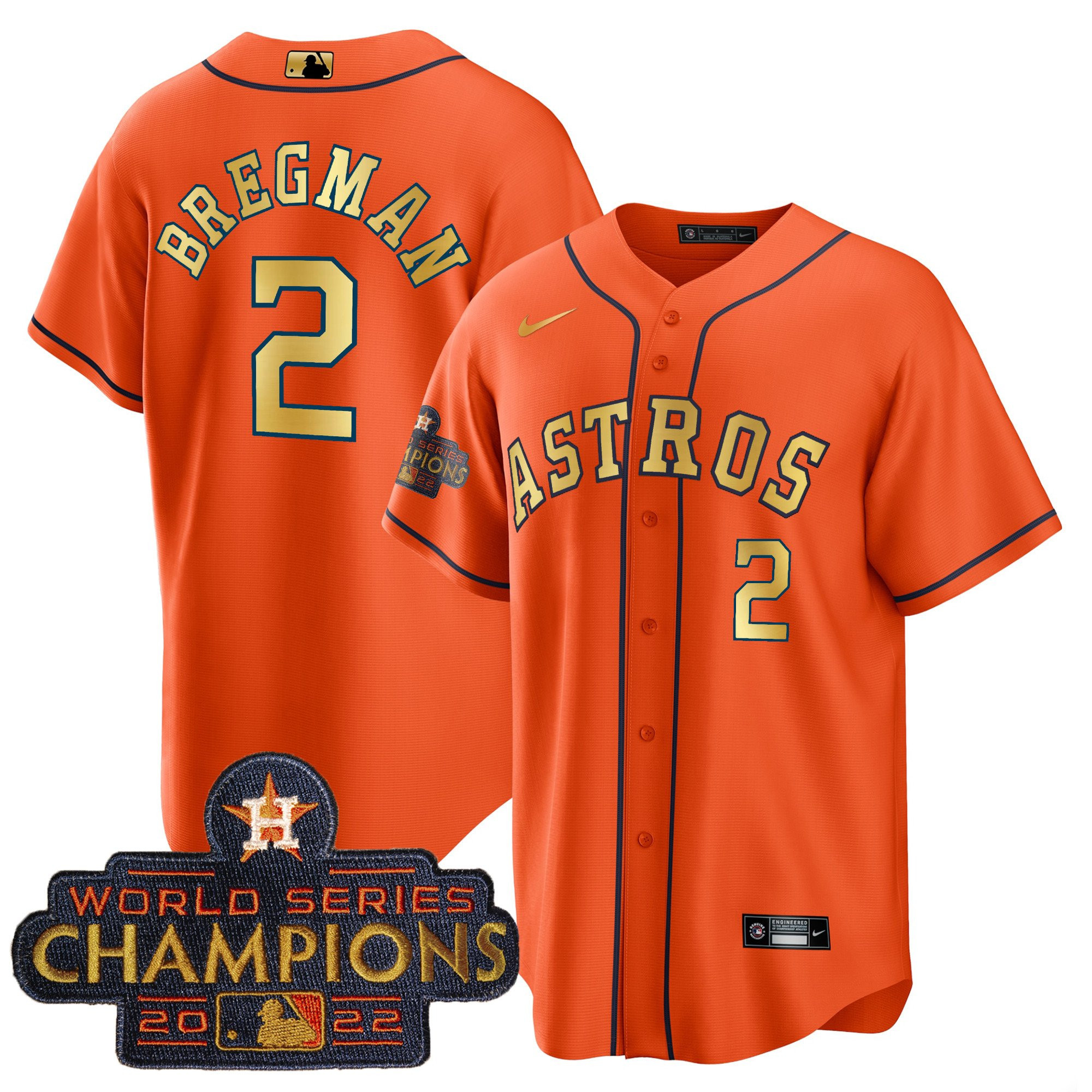 Alex Bregman Men's Houston Astros Champions Orange Gold Cool Base Jersey - All Stitched