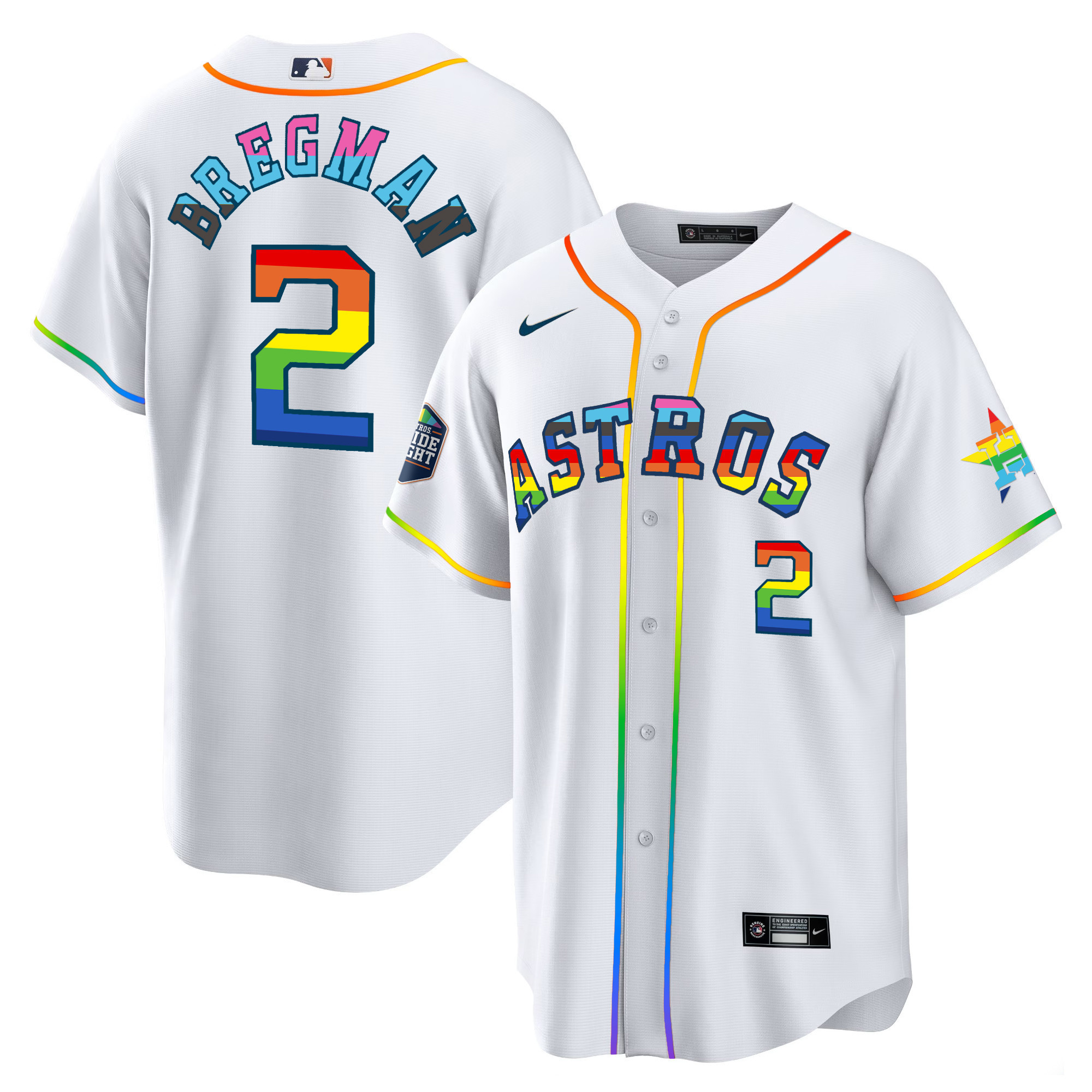 Alex Bregman Men's Houston Astros Cool Base Pride White Jersey - All Stitched