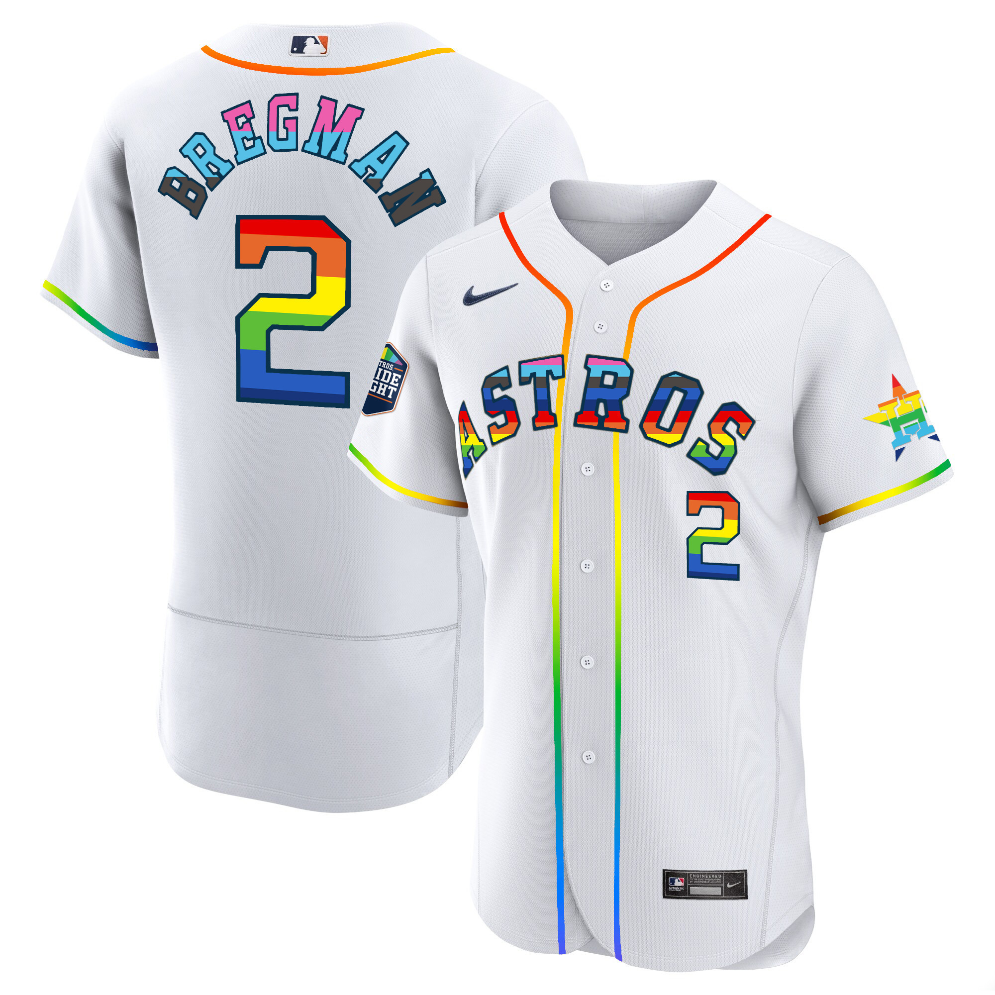 Alex Bregman Men's Houston Astros Flex Base Pride White Jersey - All Stitched
