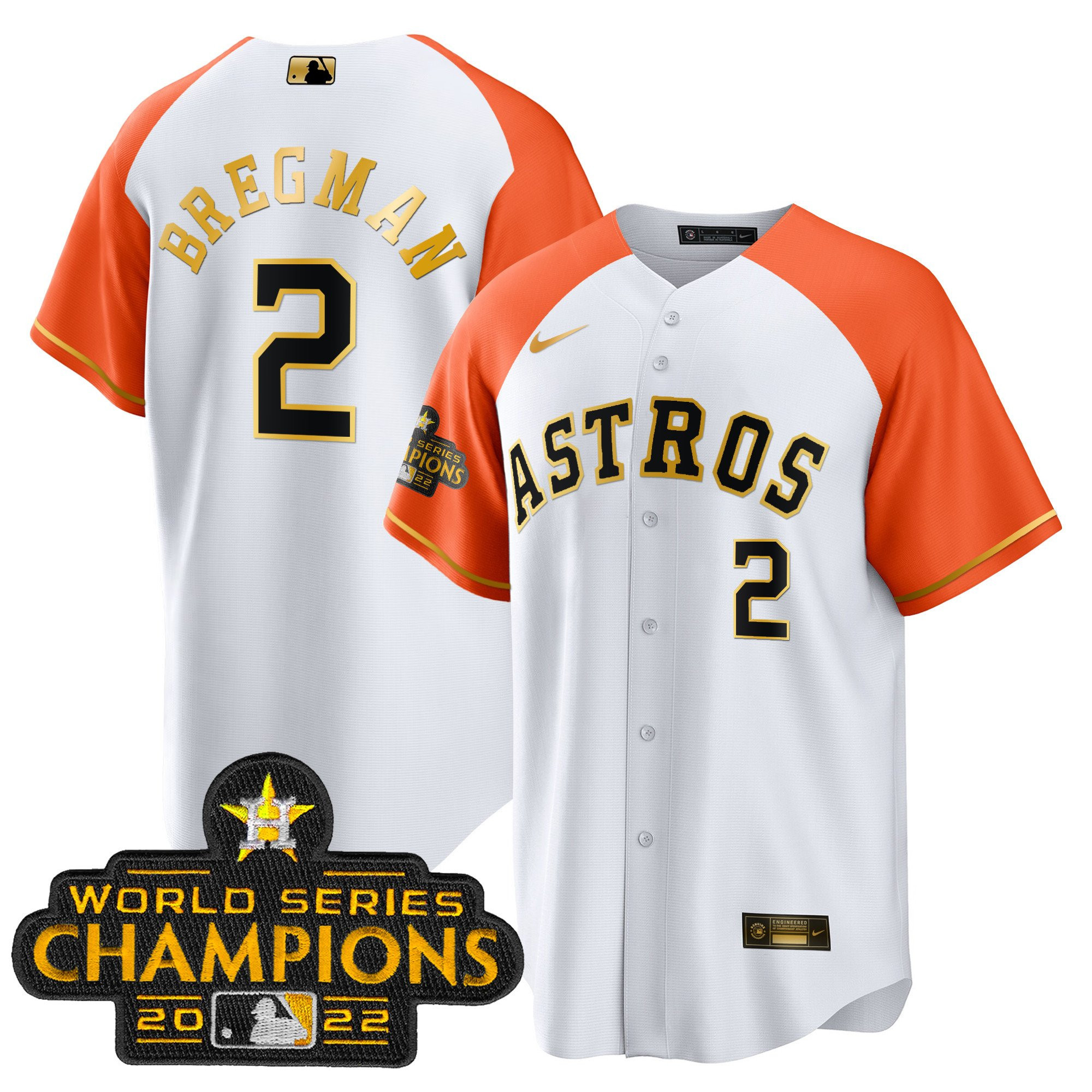 Alex Bregman Men's Houston Astros Gold Alternate Cool Base Orange White Jersey - All Stitched