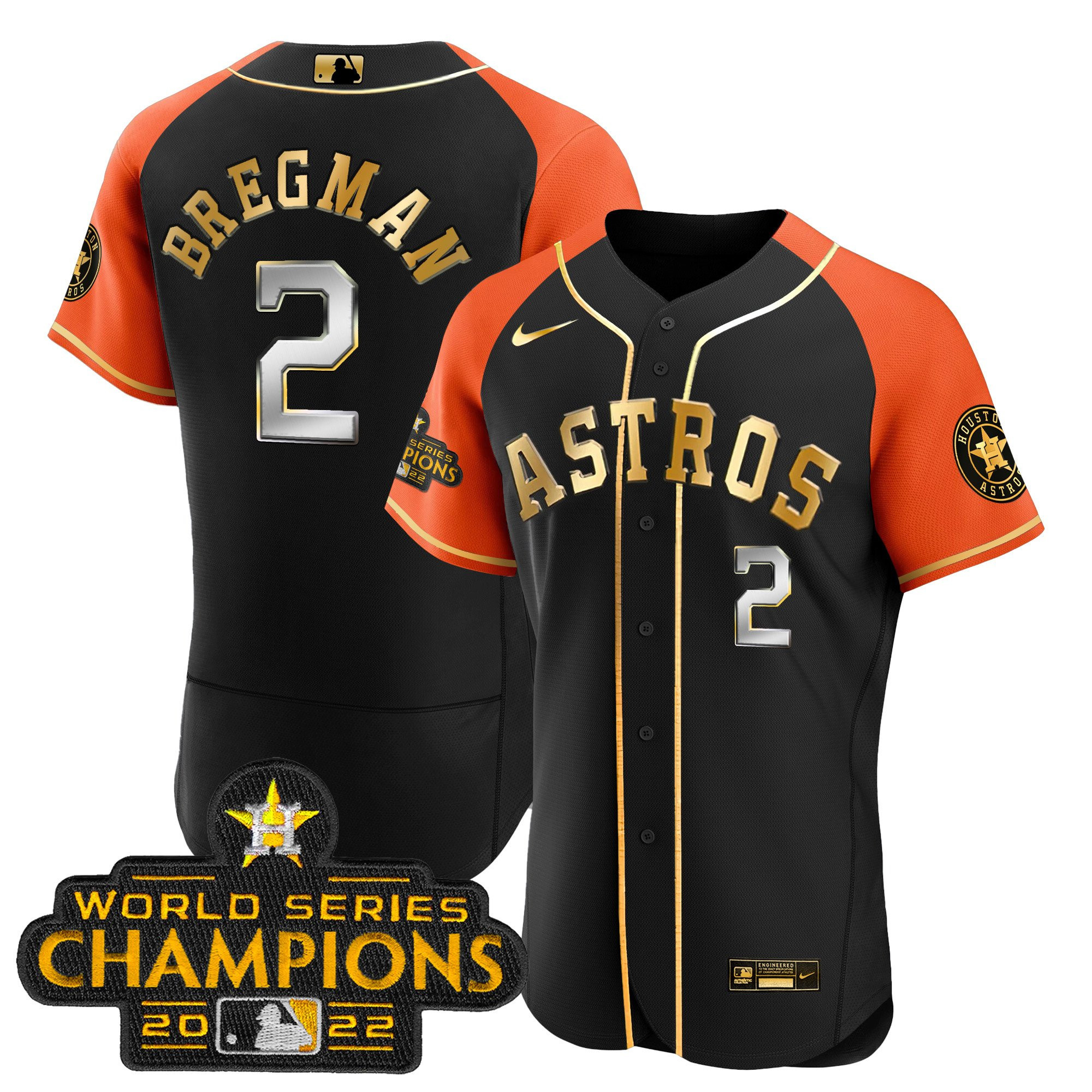 Alex Bregman Men's Houston Astros Gold Alternate Flex Base Orange Sleeves Jersey - All Stitched