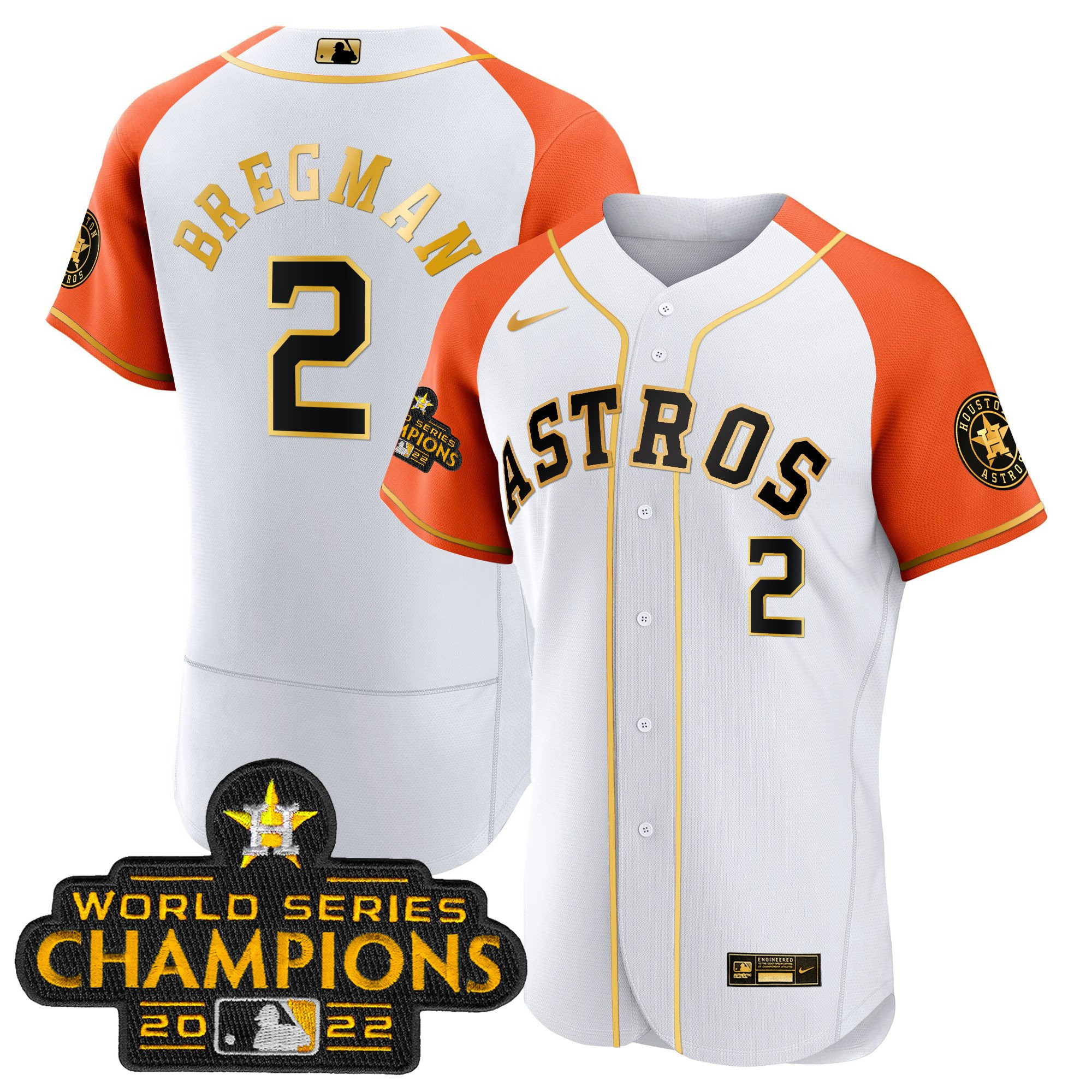 Alex Bregman Men's Houston Astros Gold Alternate Flex Base Orange White Jersey - All Stitched