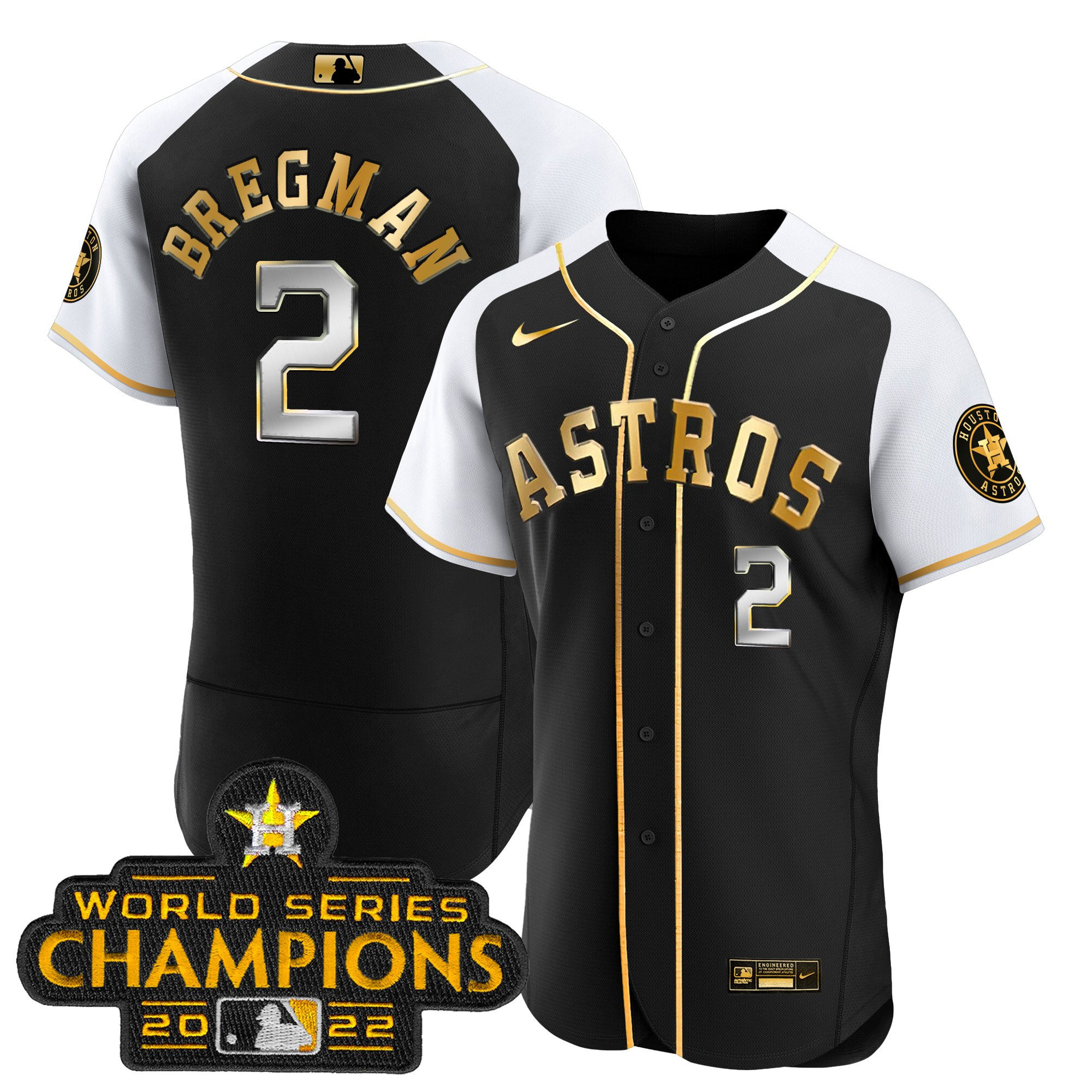 Alex Bregman Men's Houston Astros Gold Alternate Flex Base V2 Black Gold Jersey - All Stitched