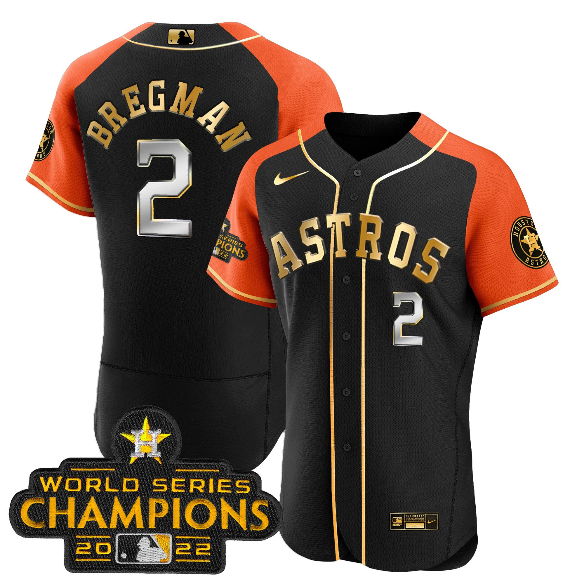 Alex Bregman Men's Houston Astros Gold Alternate Flex Base V2 Black Gold V2 Jersey - All Stitched