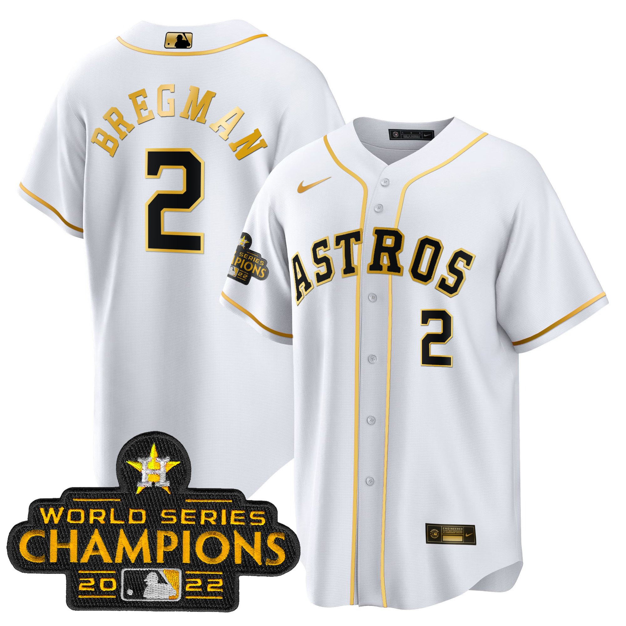 Alex Bregman Men's Houston Astros Gold Cool Base Collection White Gold Jersey - All Stitched