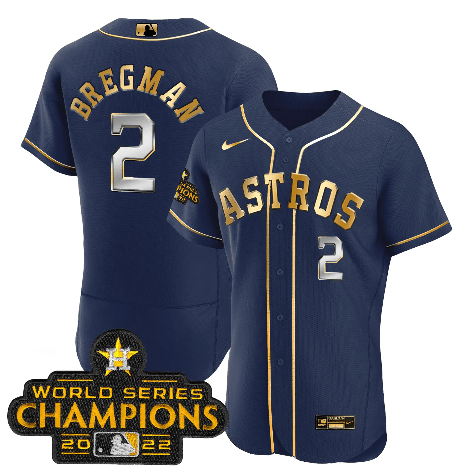 Alex Bregman Men's Houston Astros Gold Flex Base Collection Navy Gold Jersey - All Stitched