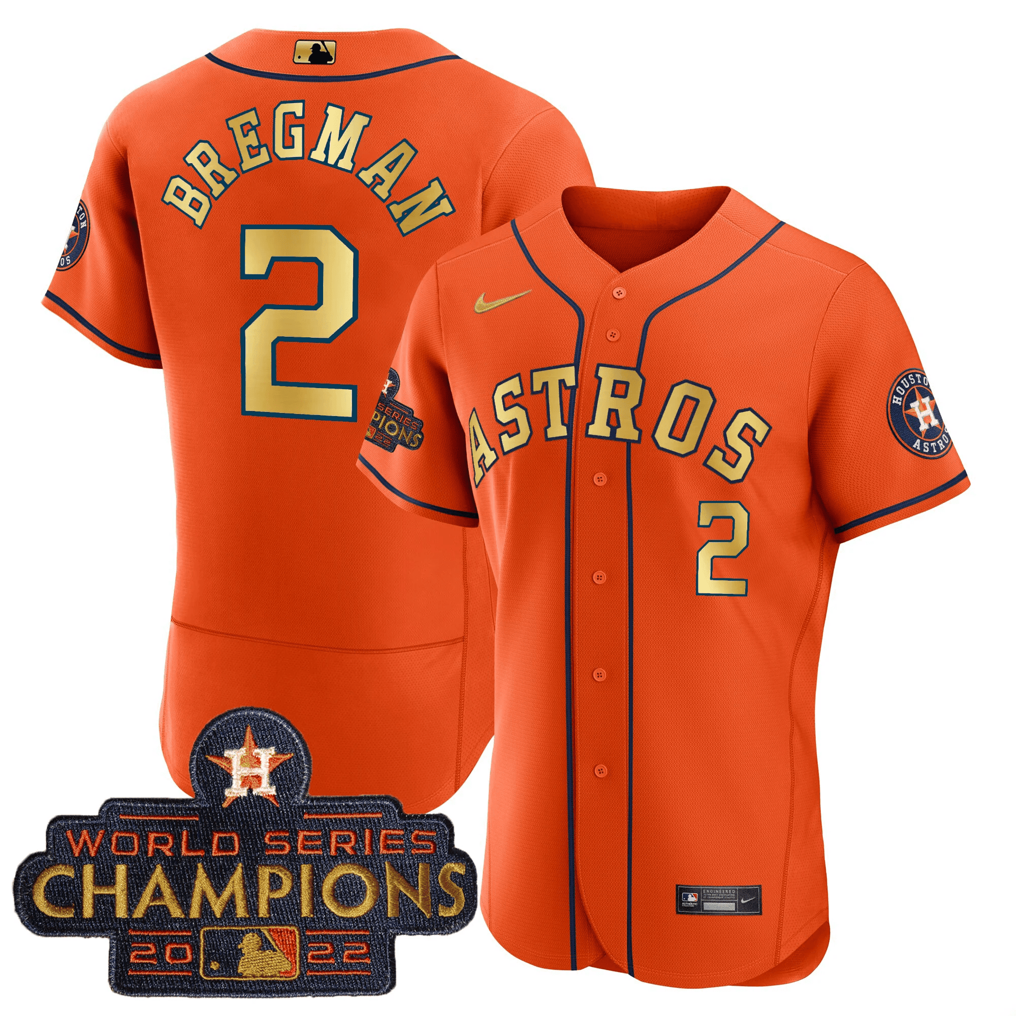 Alex Bregman Men's Houston Astros Gold Flex Base Collection Orange Gold Jersey - All Stitched