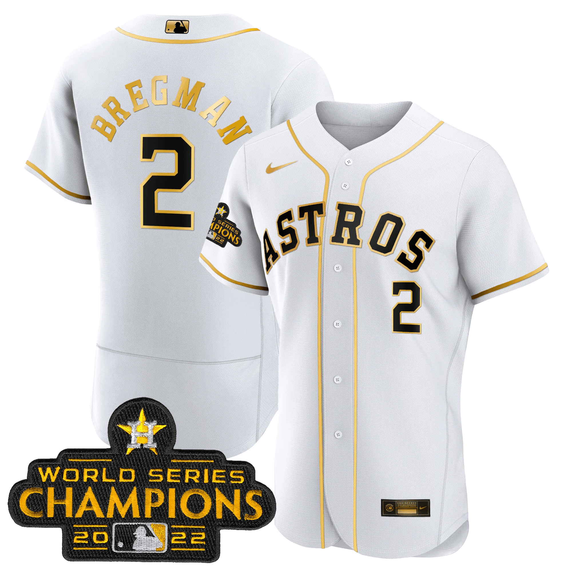 Alex Bregman Men's Houston Astros Gold Flex Base Collection White Gold Jersey - All Stitched