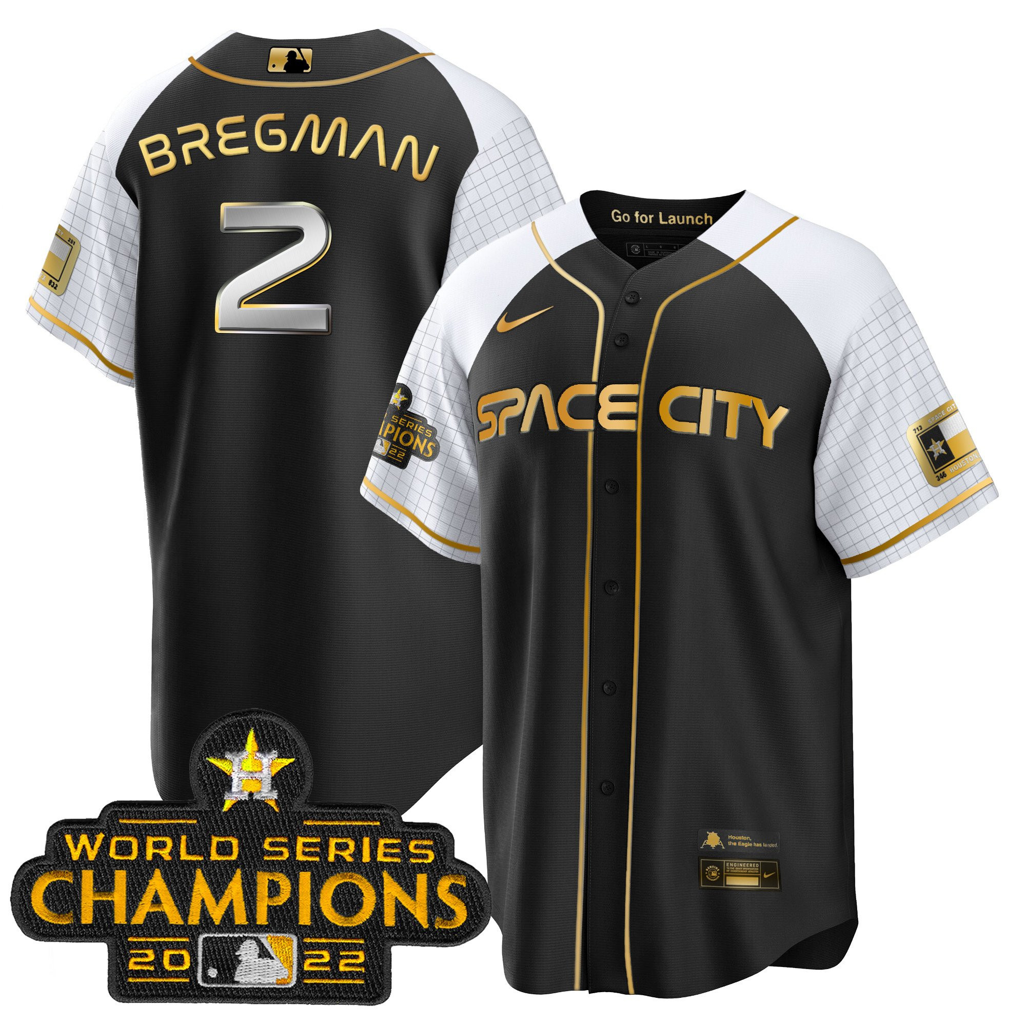 Alex Bregman Men's Houston Astros Space City Champions Alternate Cool Black Gold Jersey - All Stitched