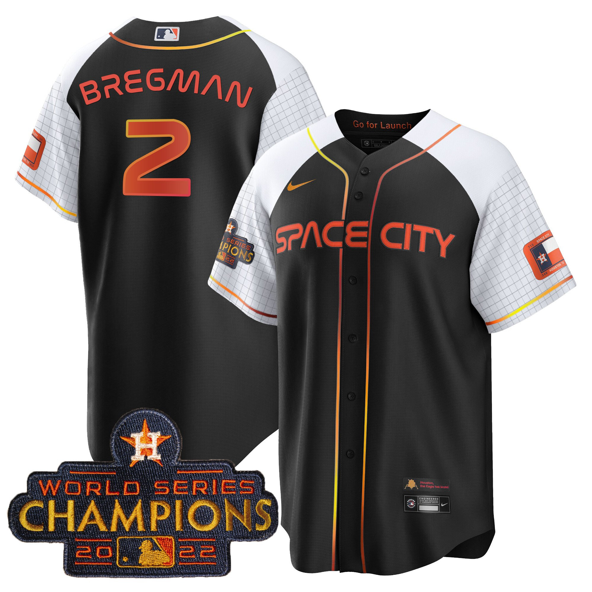 Alex Bregman Men's Houston Astros Space City Champions Alternate Cool Black Jersey - All Stitched