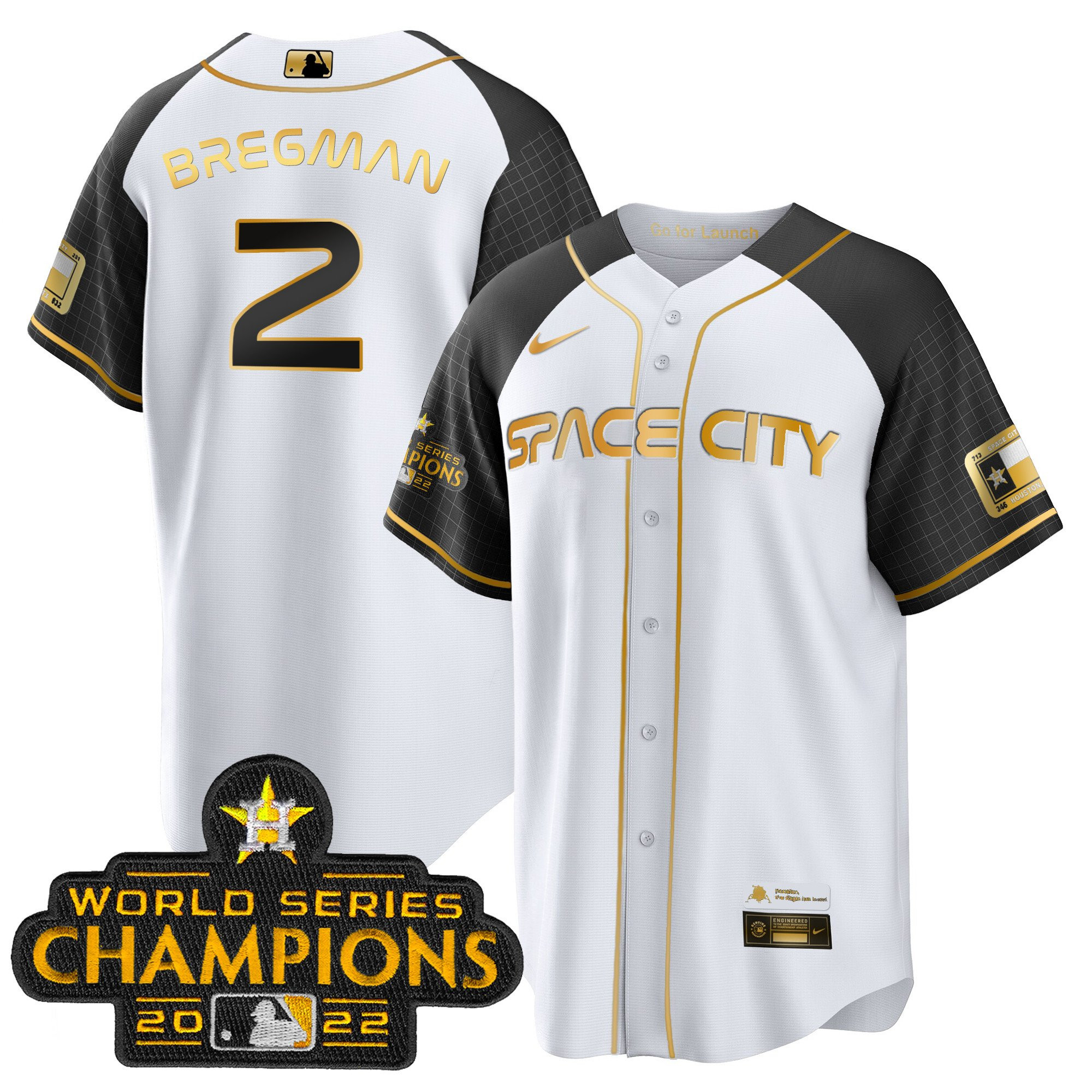 Alex Bregman Men's Houston Astros Space City Champions Alternate Cool White Gold Jersey - All Stitched