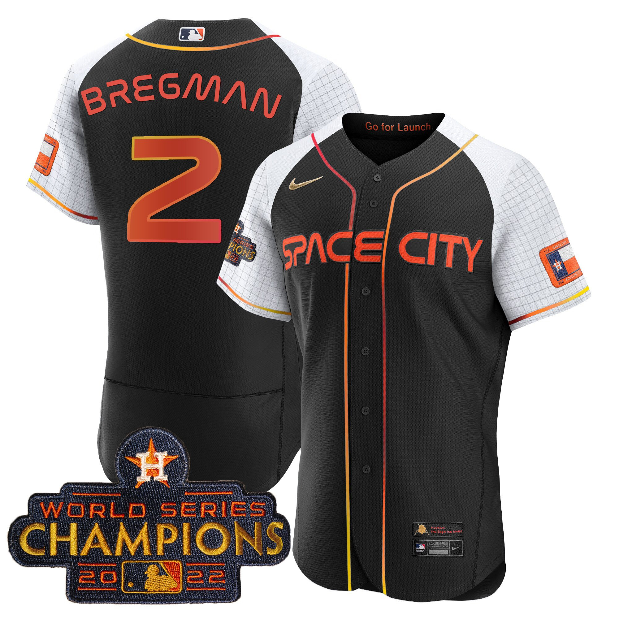 Alex Bregman Men's Houston Astros Space City Champions Alternate Flex Black Jersey - All Stitched