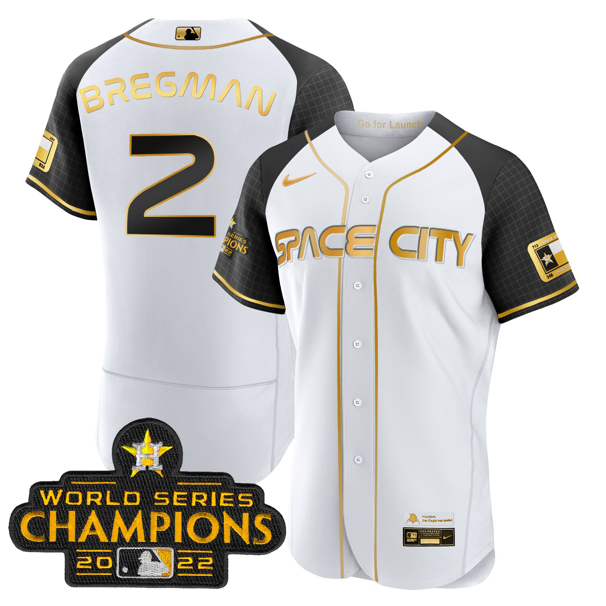 Alex Bregman Men's Houston Astros Space City Champions Alternate Flex White Gold Jersey - All Stitched