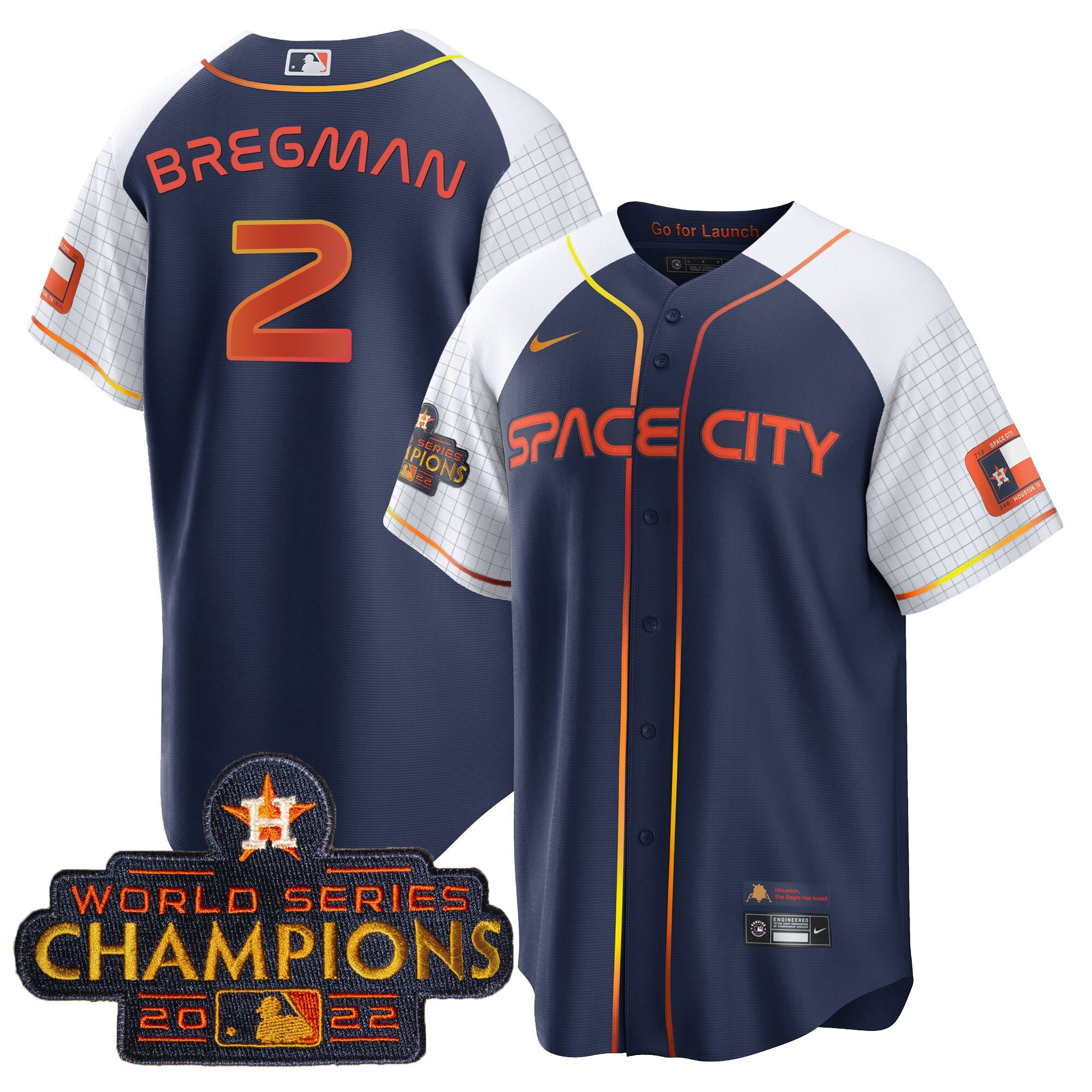 Alex Bregman Men's Houston Astros Space City Champions Alternate Navy Cool Navy White Jersey - All Stitched