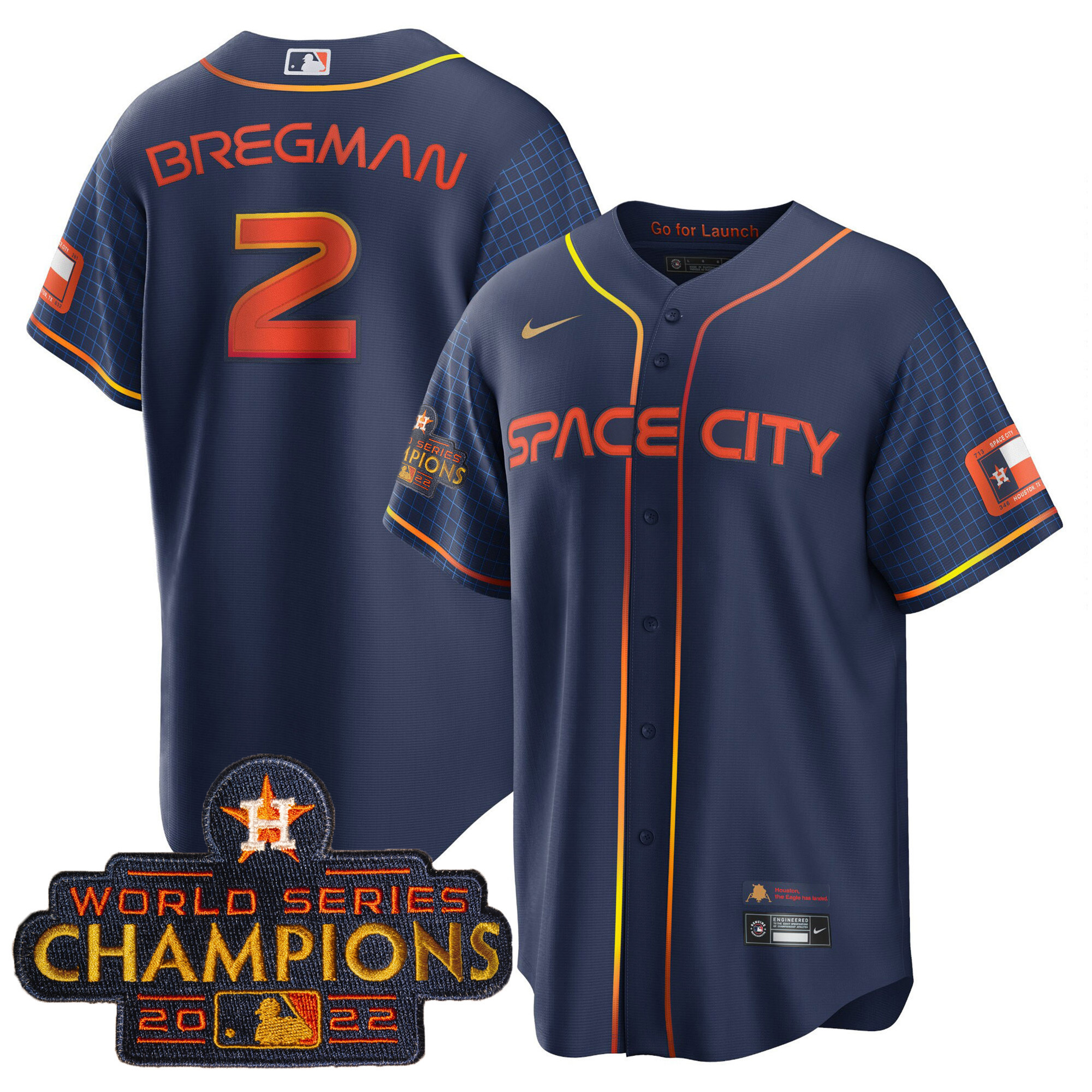 Alex Bregman Men's Houston Astros Space City Champions Cool Navy Jersey - All Stitched