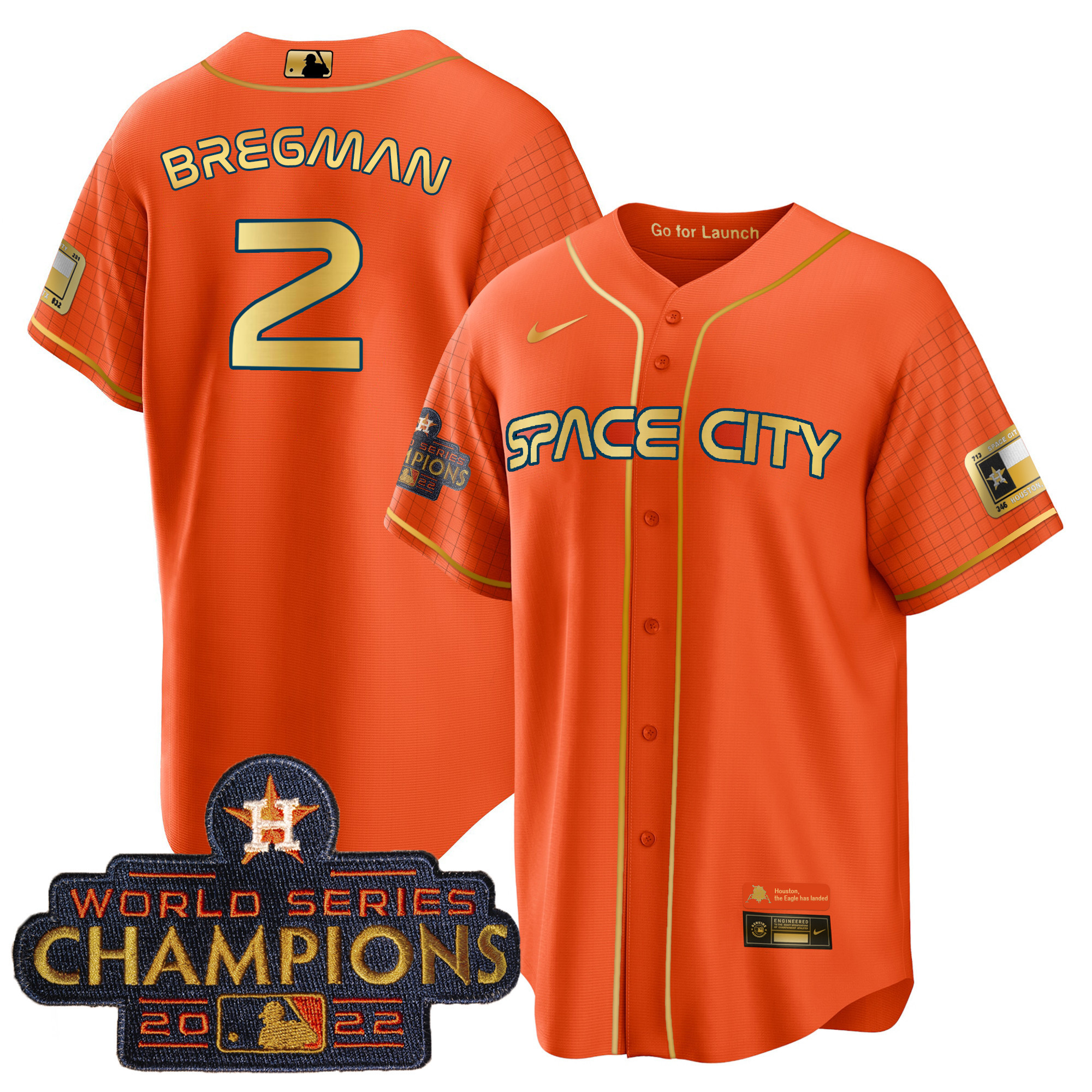Alex Bregman Men's Houston Astros Space City Champions Cool Orange Jersey - All Stitched