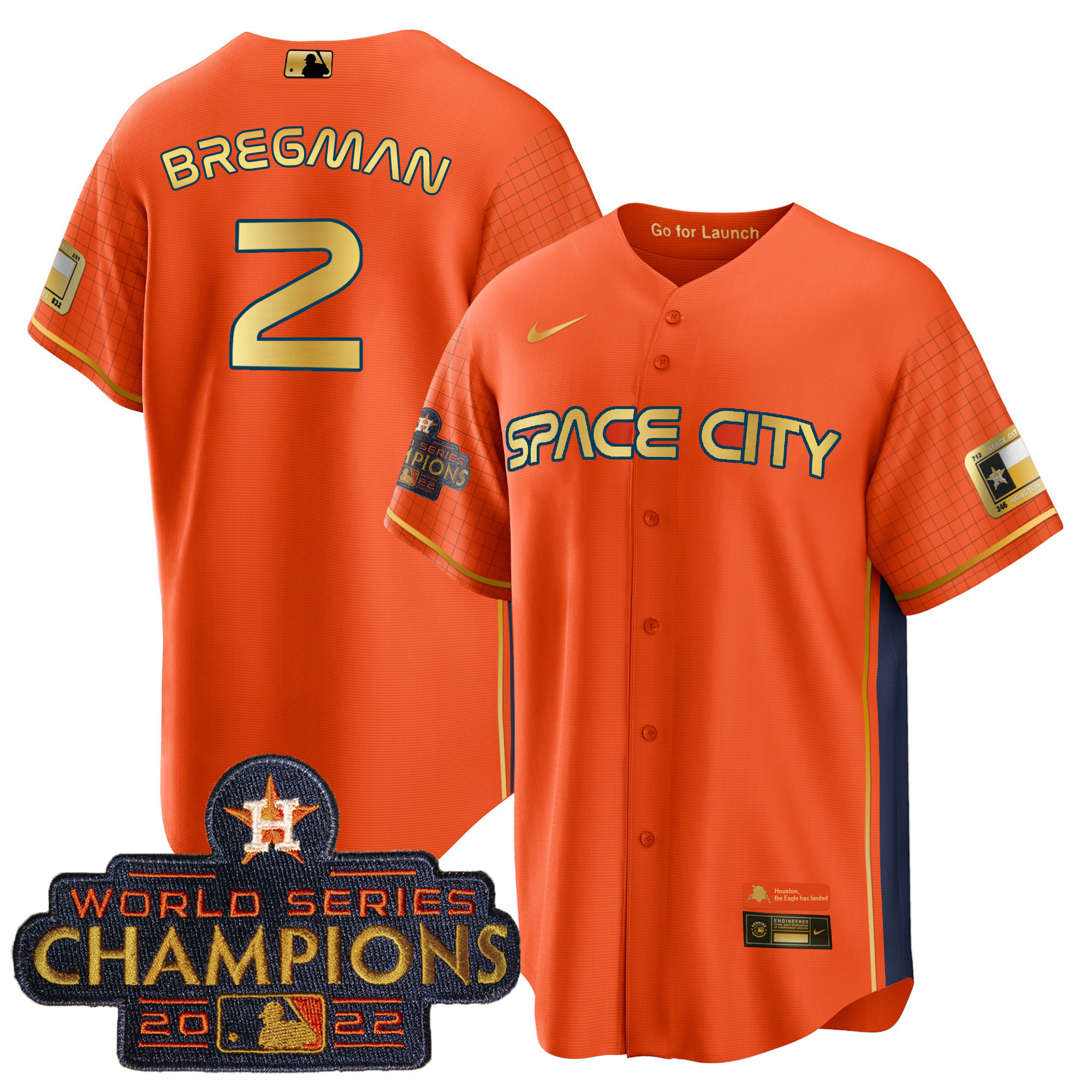 Alex Bregman Men's Houston Astros Space City Champions Cool Special Orange Jersey - All Stitched