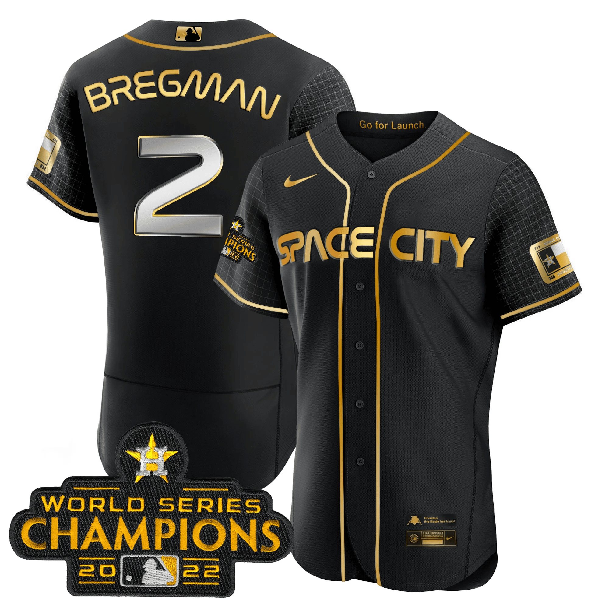 Alex Bregman Men's Houston Astros Space City Champions Flex Black Gold Jersey - All Stitched