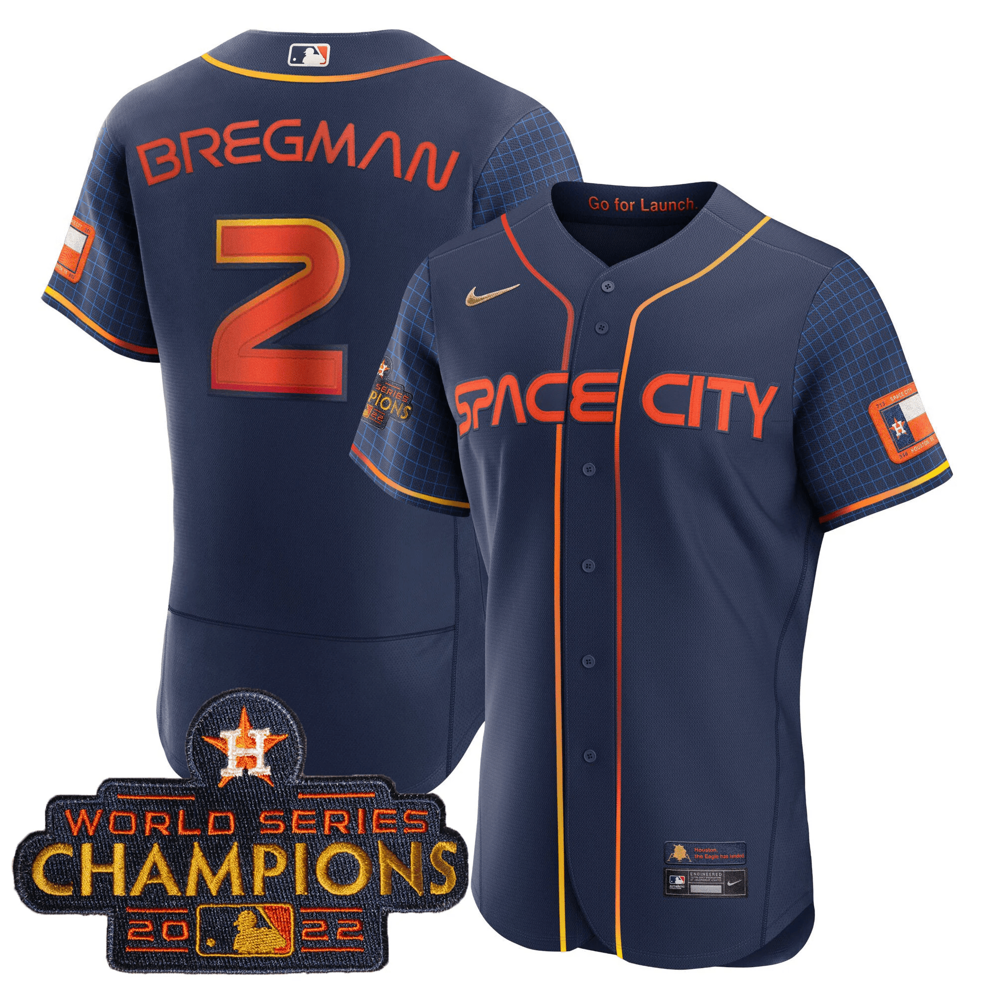 Alex Bregman Men's Houston Astros Space City Champions Flex Navy Jersey - All Stitched