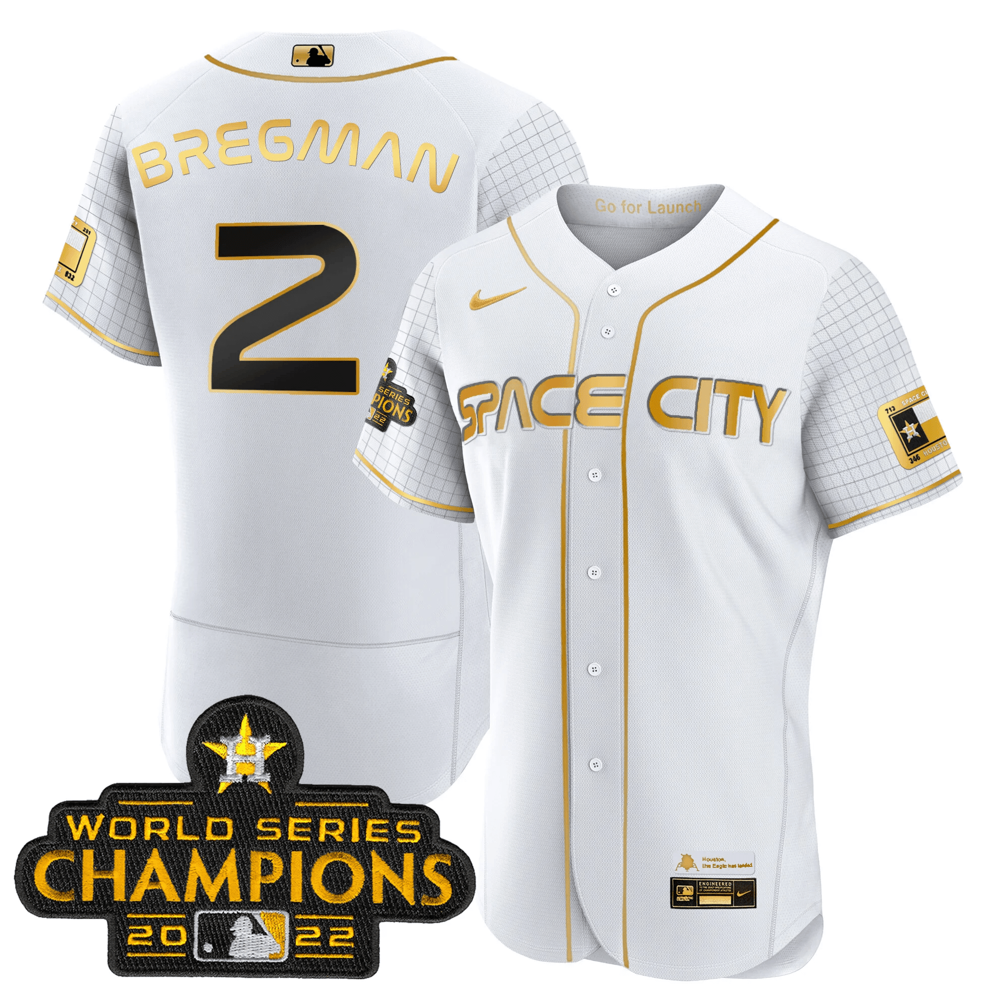 Alex Bregman Men's Houston Astros Space City Champions Flex White Gold Jersey - All Stitched