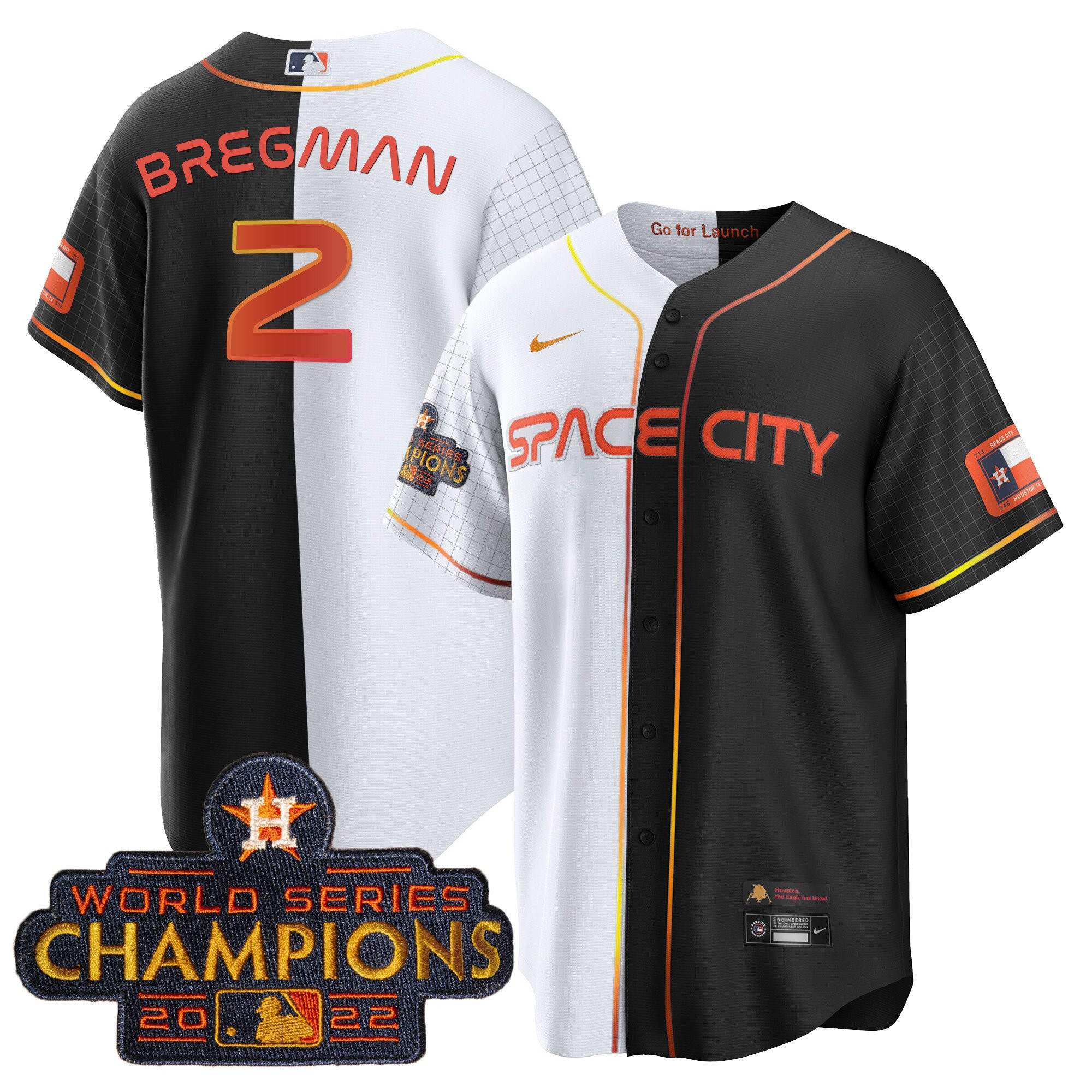 Alex Bregman Men's Houston Astros Space City Champions Gold Split Cool B&W Jersey - All Stitched