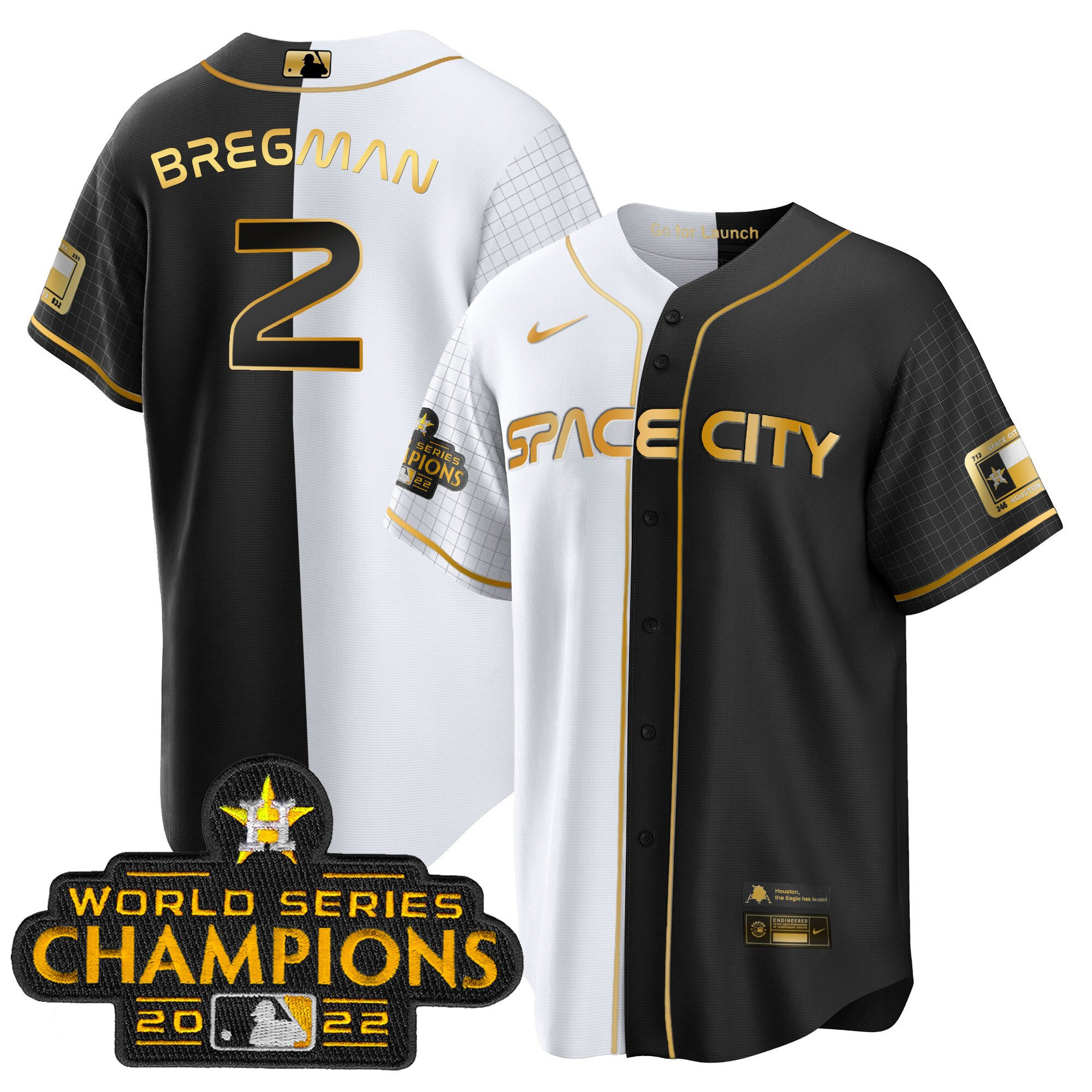 Alex Bregman Men's Houston Astros Space City Champions Gold Split Cool Gold Jersey - All Stitched