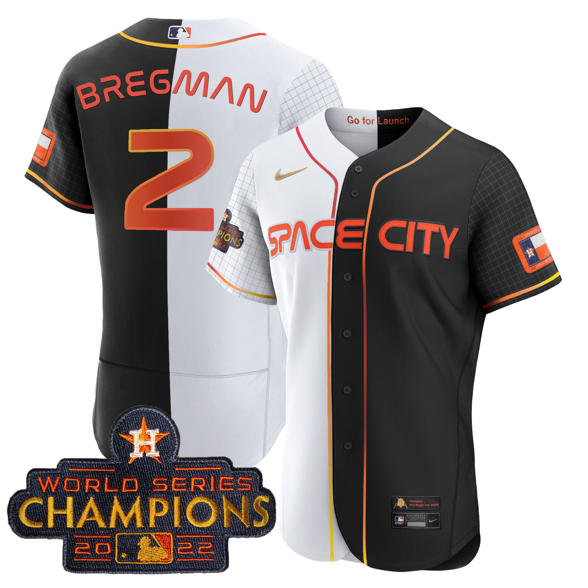 Alex Bregman Men's Houston Astros Space City Champions Gold Split Flex B&W Jersey - All Stitched