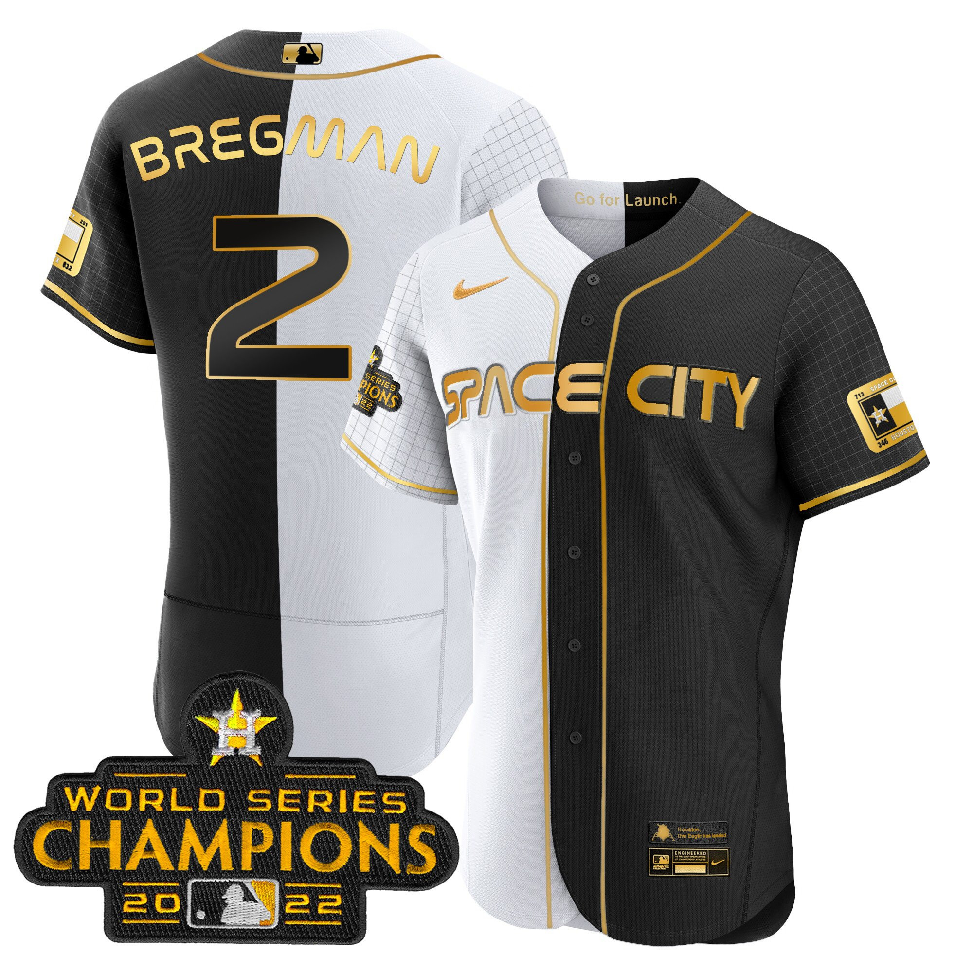 Alex Bregman Men's Houston Astros Space City Champions Gold Split Flex Gold Jersey - All Stitched