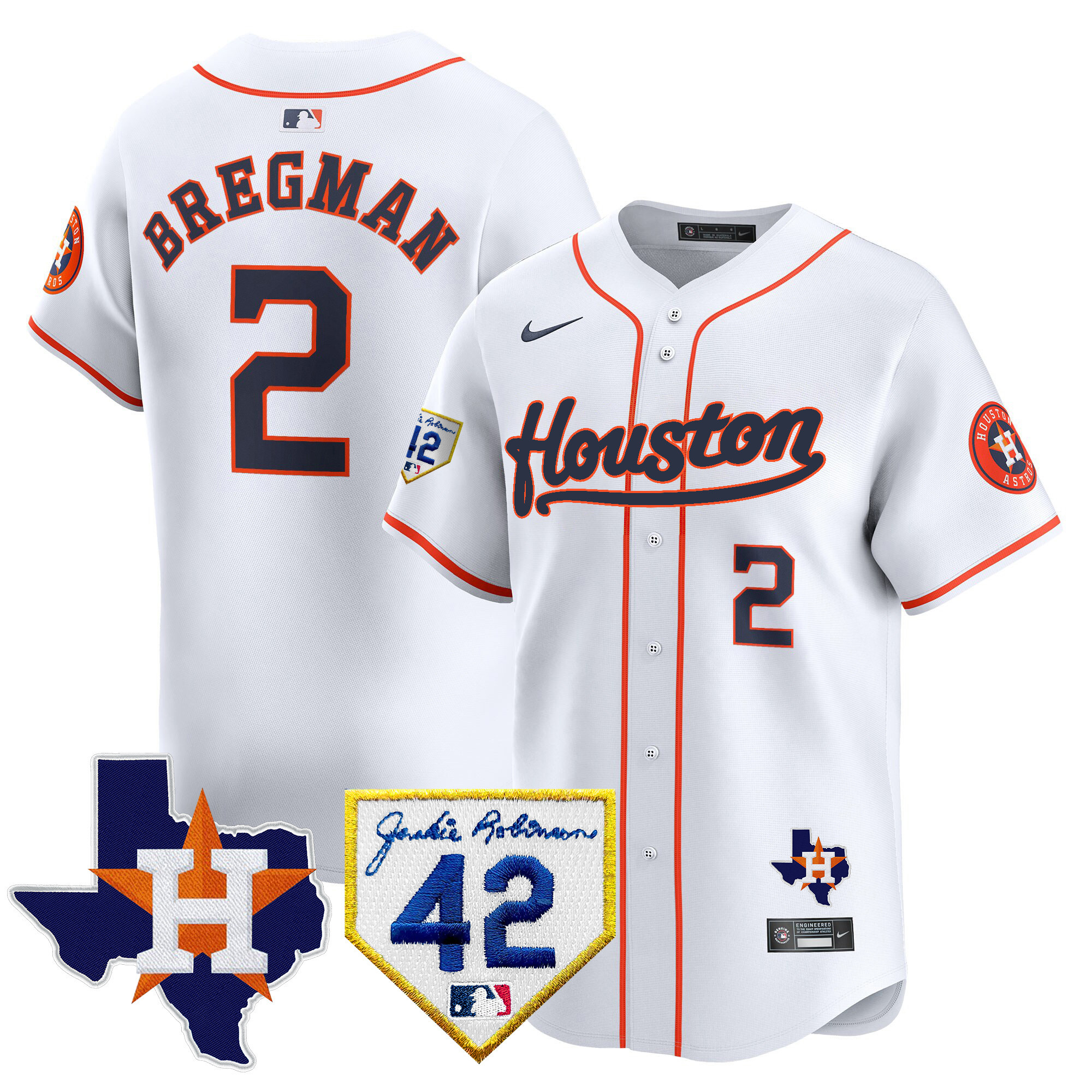 Alex Bregman Men's Houston Astros Jackie Robinson Patch Vapor Premier Limited Home Jersey - All Stitched