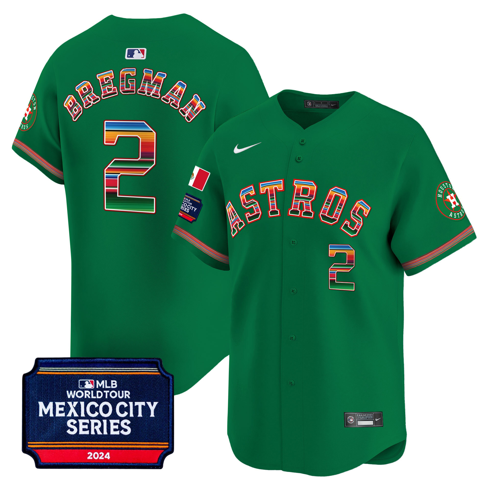 Alex Bregman Men's Houston Astros Mexico City Series Patch Vapor Premier Limited Green Jersey - All Stitched