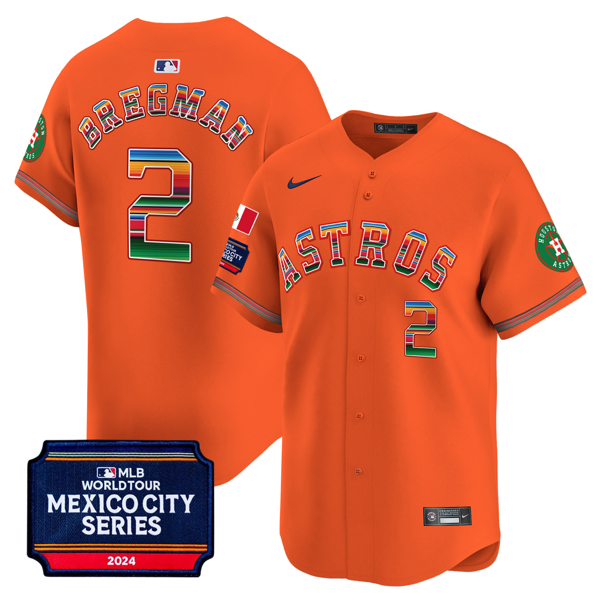 Alex Bregman Men's Houston Astros Mexico City Series Patch Vapor Premier Limited Orange Jersey - All Stitched