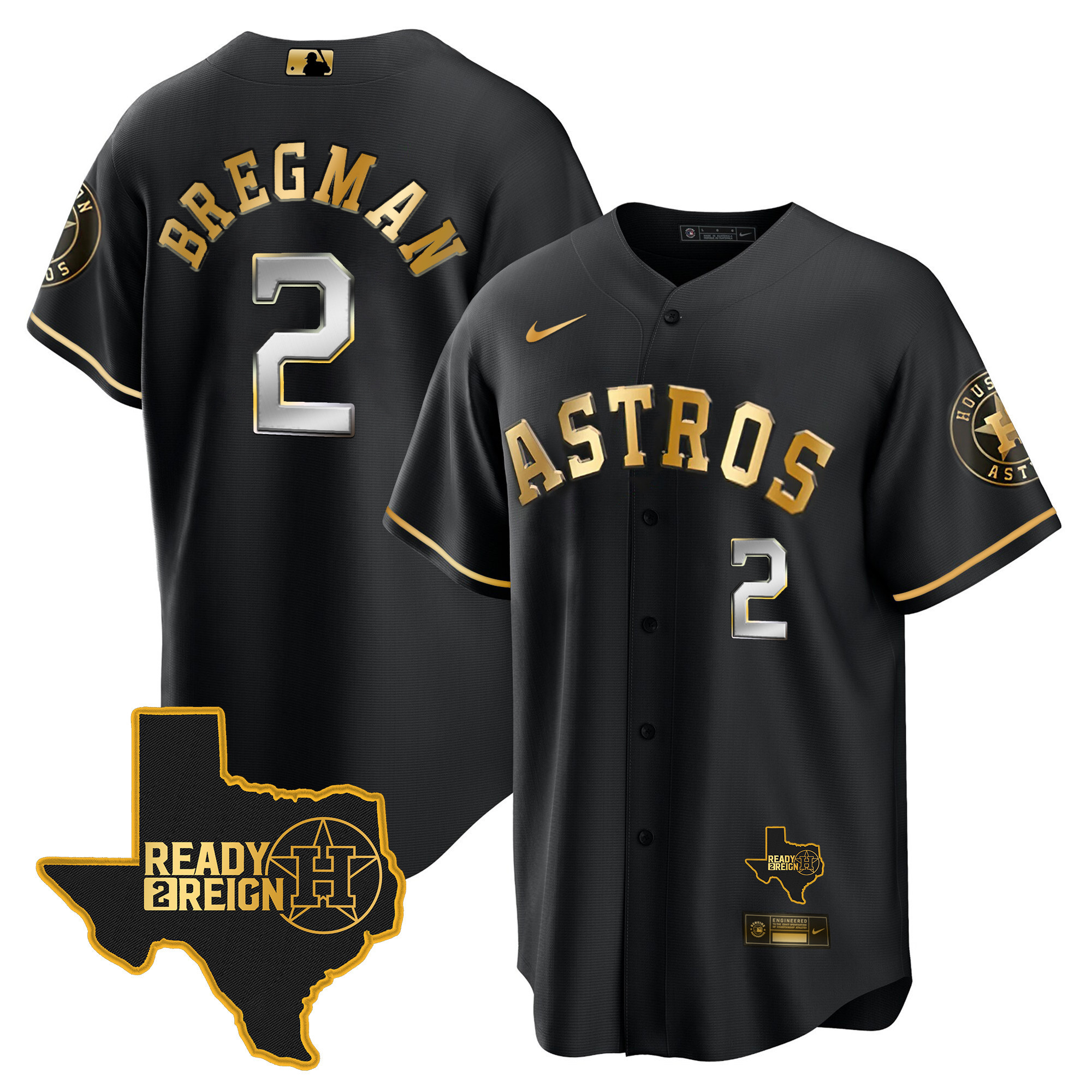 Alex Bregman Men's Houston Astros Ready 2 Reign Cool Base Black Gold Jersey - All Stitched