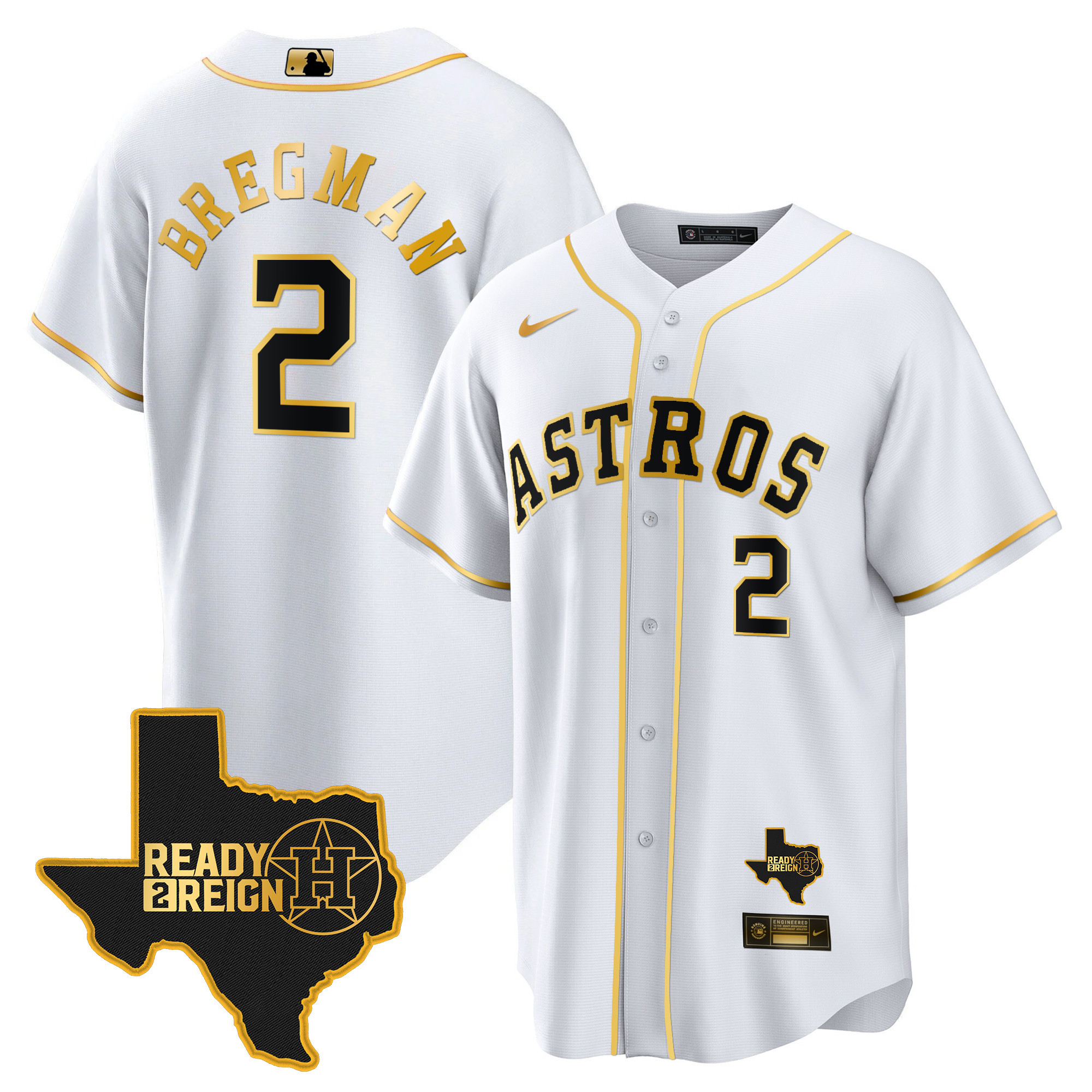 Alex Bregman Men's Houston Astros Ready 2 Reign Cool Base White Gold Jersey - All Stitched