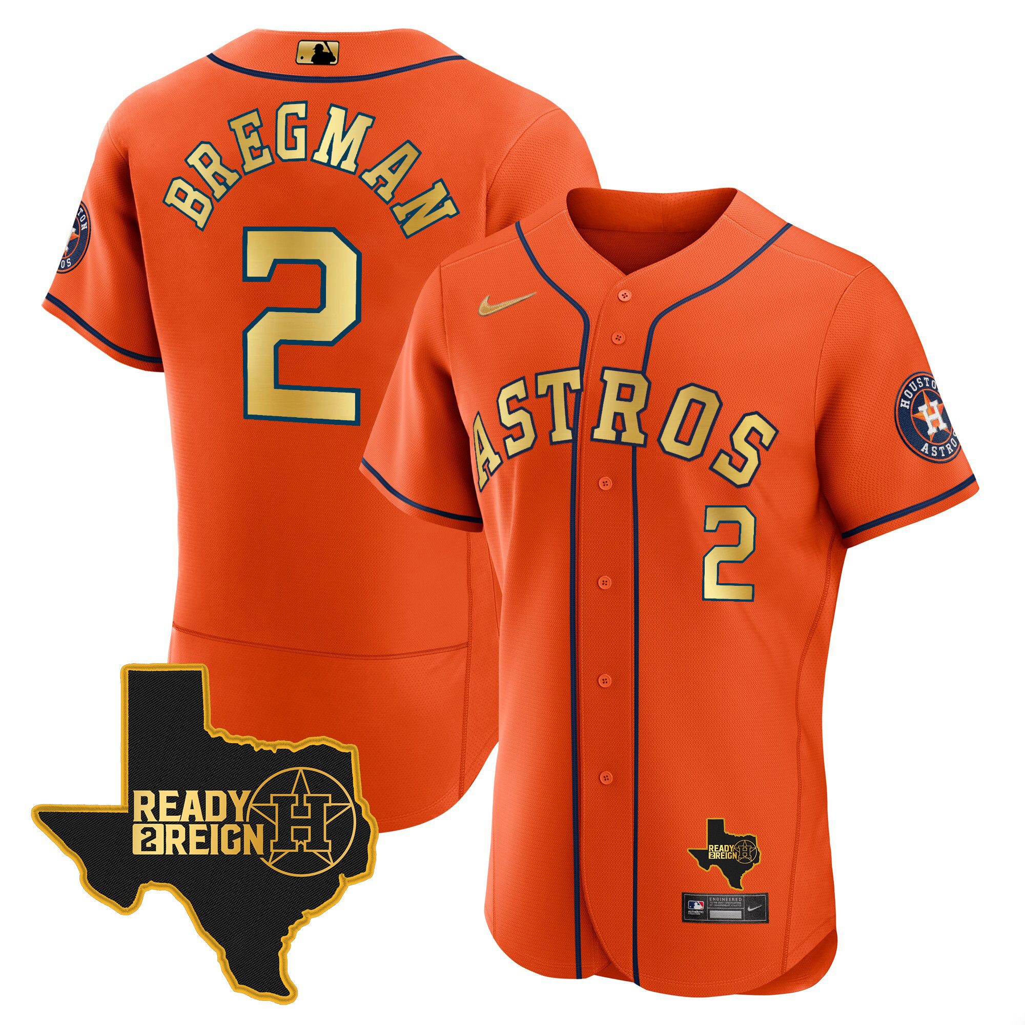 Alex Bregman Men's Houston Astros Ready 2 Reign Flex Base Orange Gold Jersey - All Stitched
