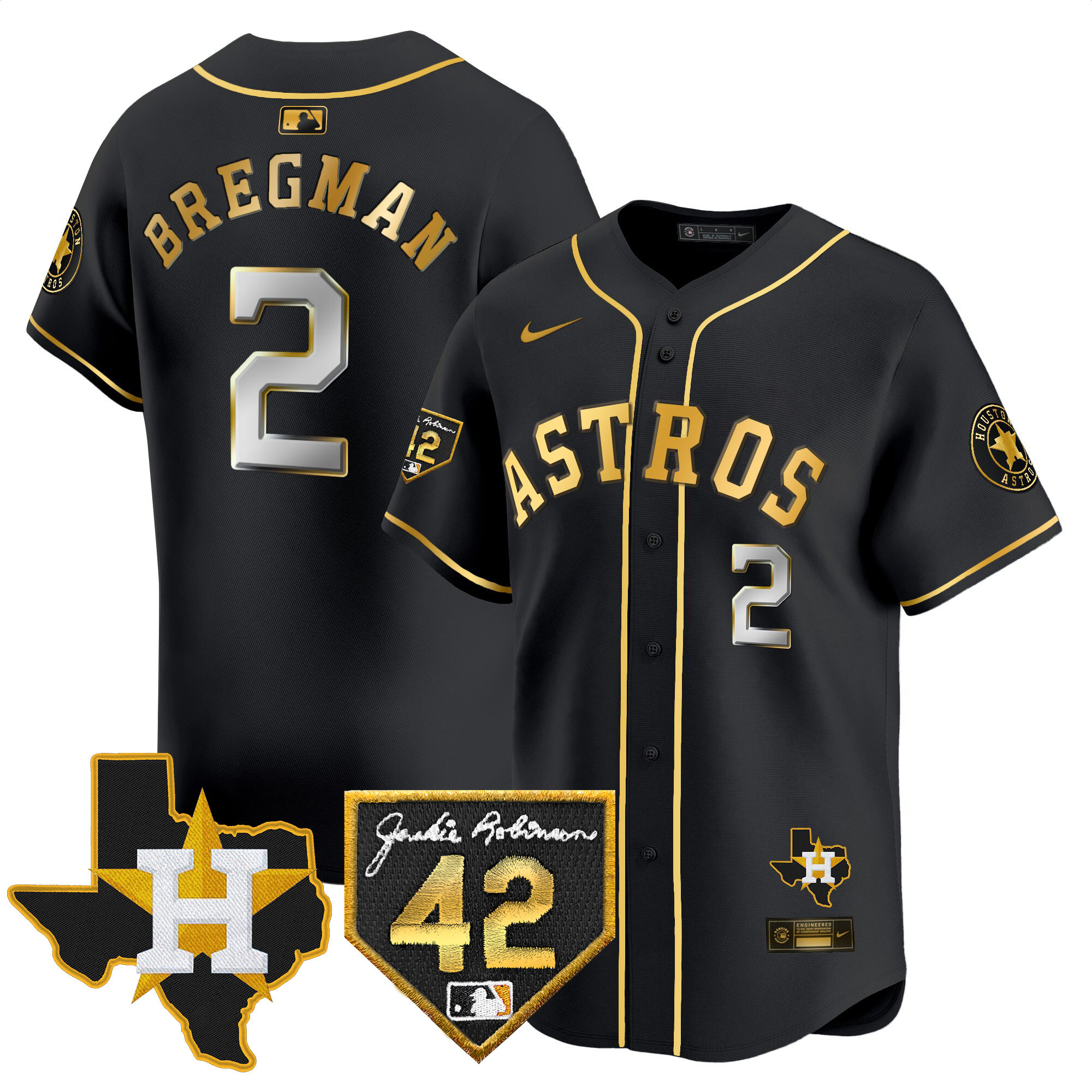 Alex Bregman Men's Houston Astros Robinson & Texas Patch Vapor Premier Limited Black Gold Jersey - All Stitched