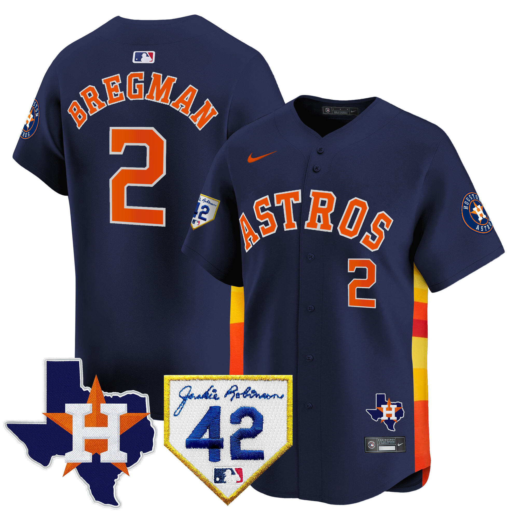 Alex Bregman Men's Houston Astros Robinson & Texas Patch Vapor Premier Limited Navy Jersey - All Stitched