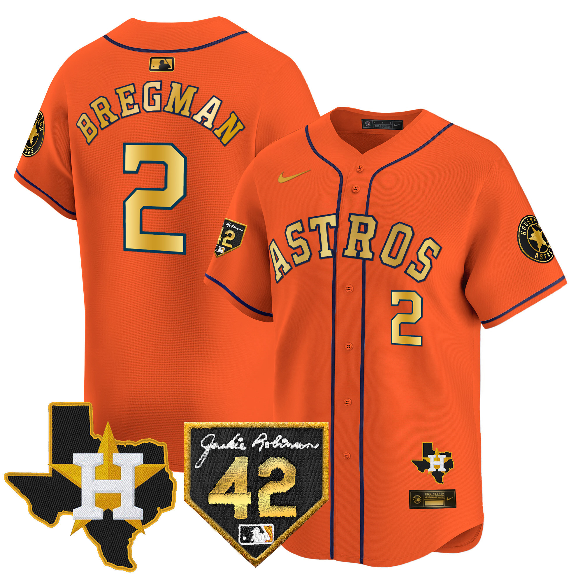 Alex Bregman Men's Houston Astros Robinson & Texas Patch Vapor Premier Limited Orange Gold Jersey - All Stitched