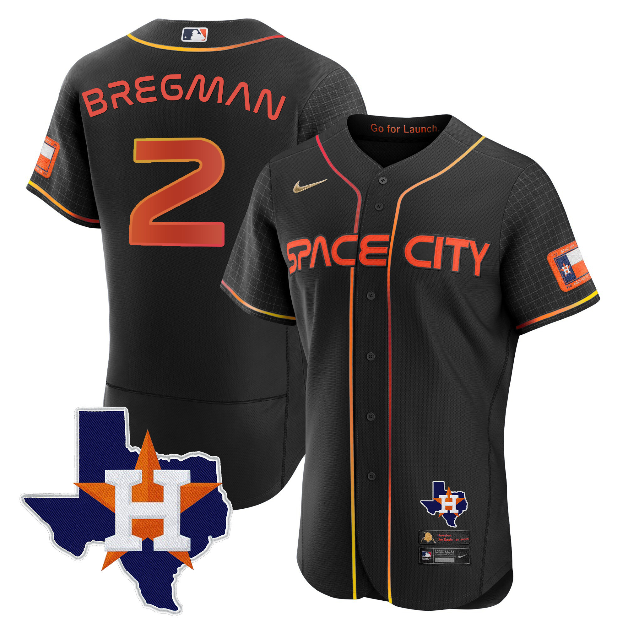 Alex Bregman Men's Houston Astros Space City Flex Base - Texas Patch Black Jersey - All Stitched