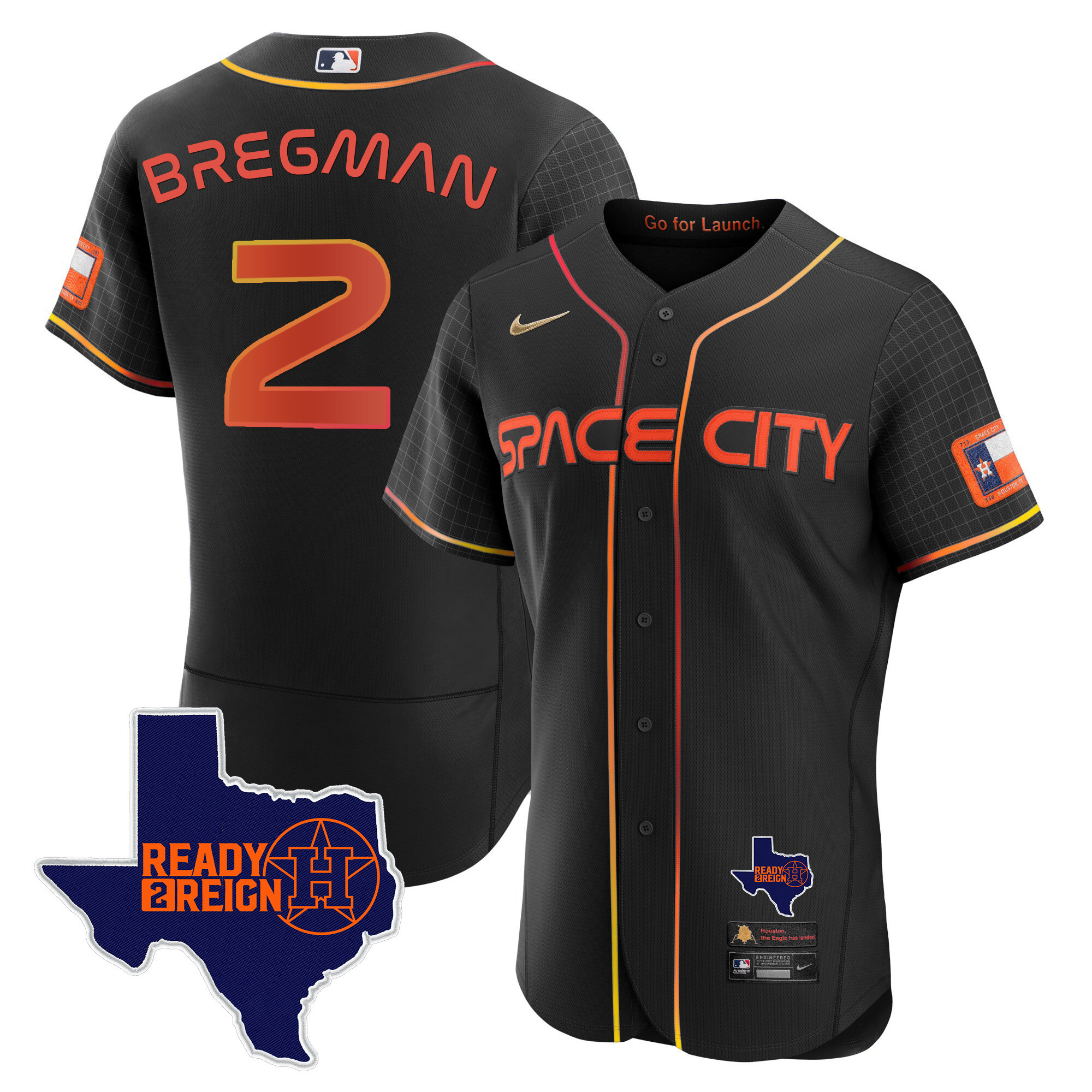 Alex Bregman Men's Houston Astros Space City Ready 2 Reign Flex Base Black Jersey - All Stitched