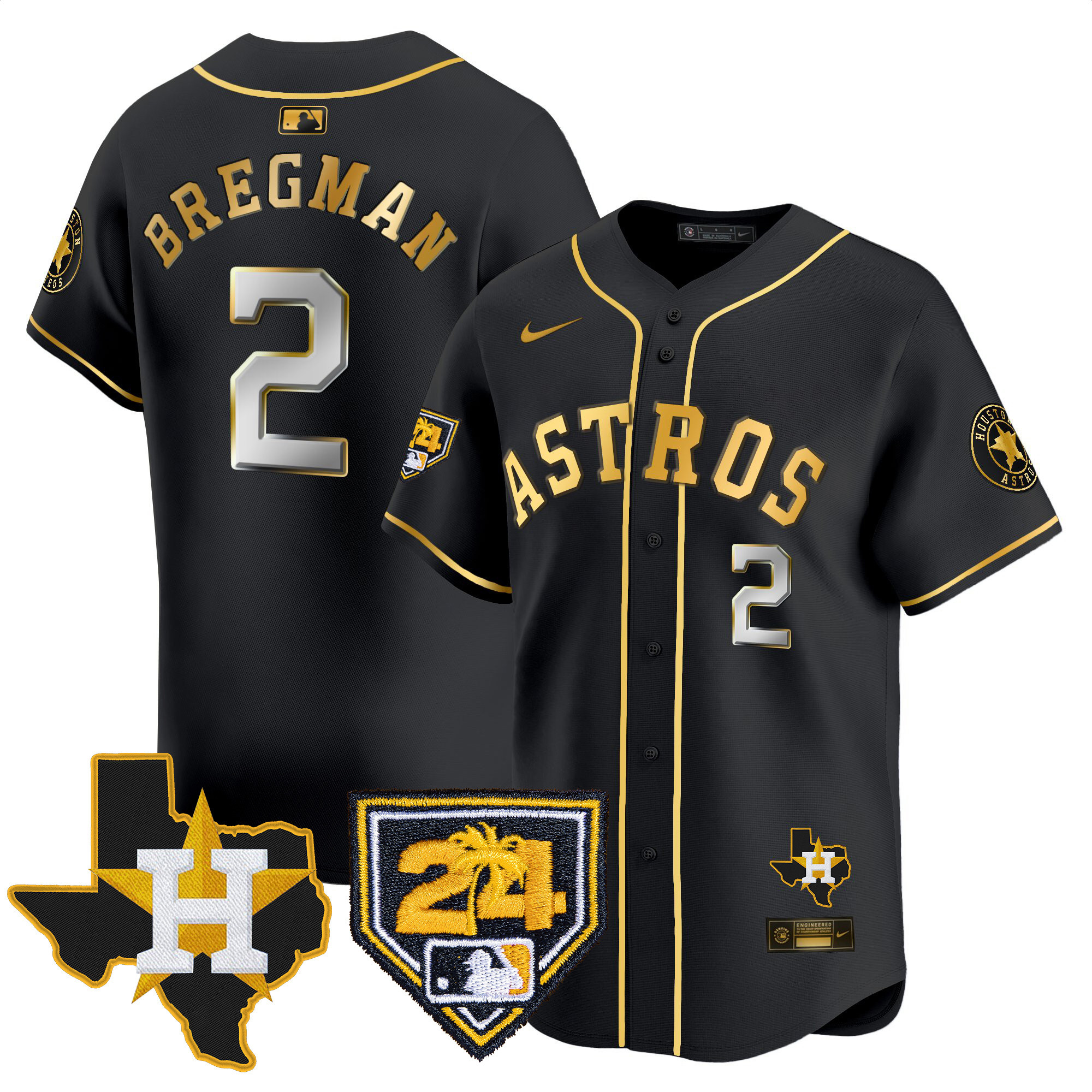 Alex Bregman Men's Houston Astros Spring Training & Texas Patch Vapor Premier Limited Black Gold Jersey - All Stitched